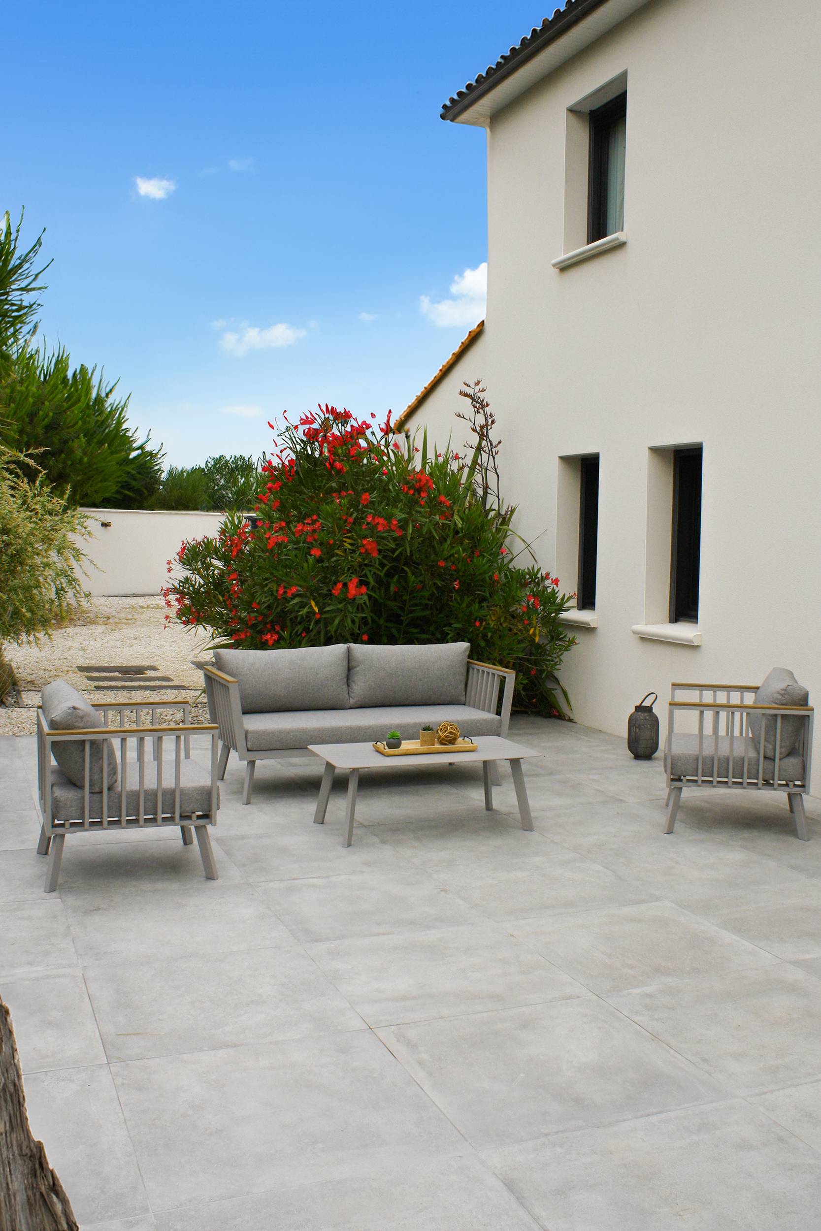 Dcb Garden - Salon de jardin 5 places en aluminium - Gris clair - NAPOLI - Image 1