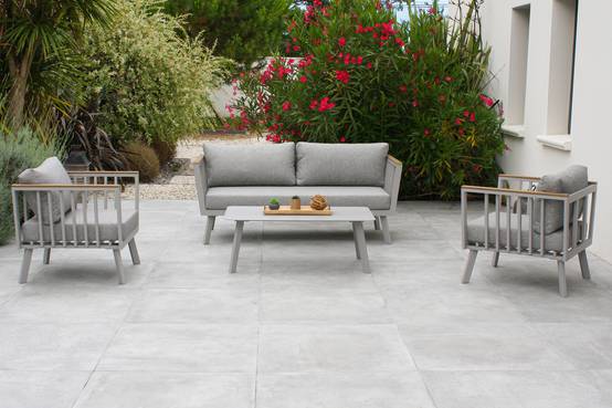 Dcb Garden - Salon de jardin 5 places en aluminium - Gris clair - NAPOLI - Image 2