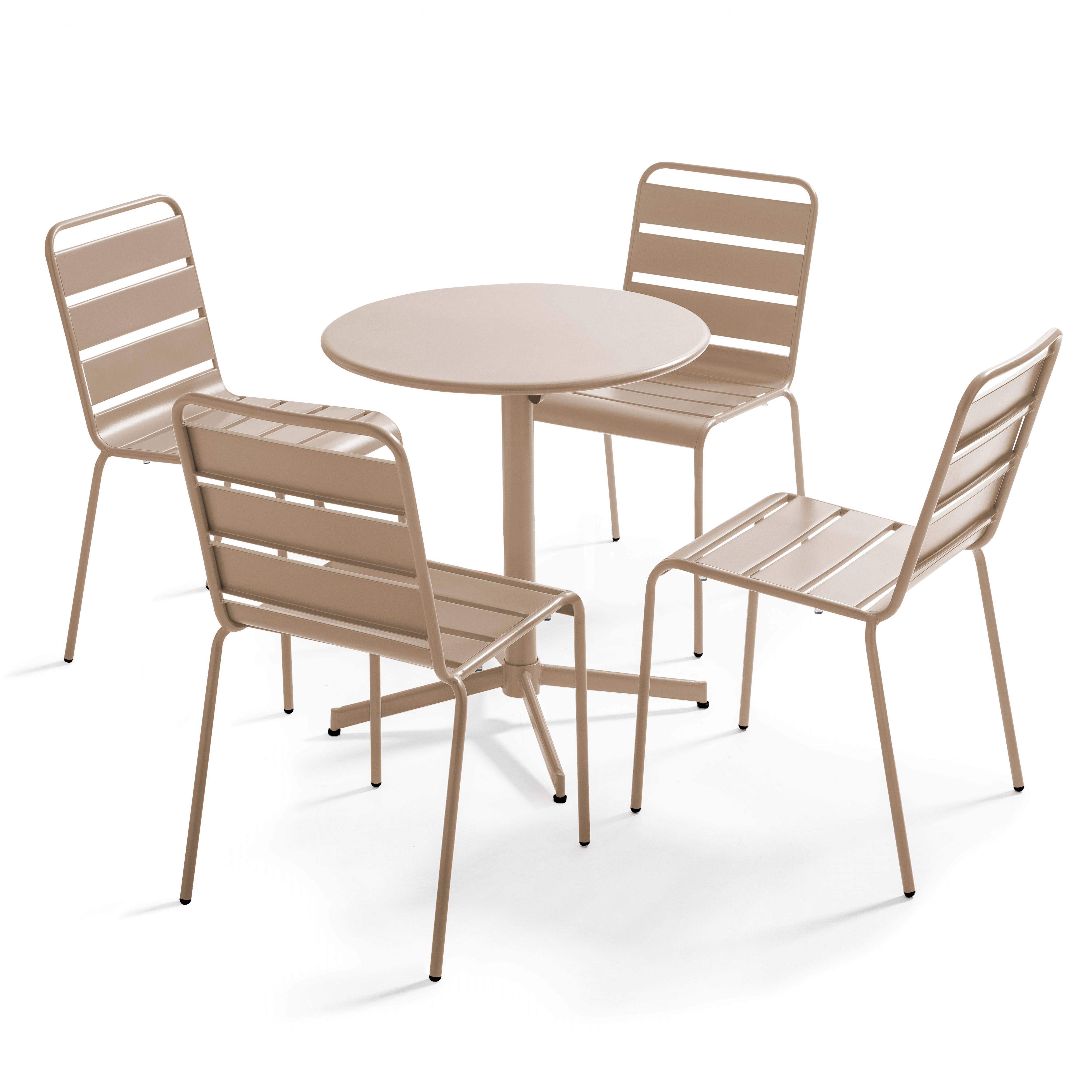 Oviala - Ensemble table de jardin ronde et 4 chaises taupe Palavas - Oviala - Image 1