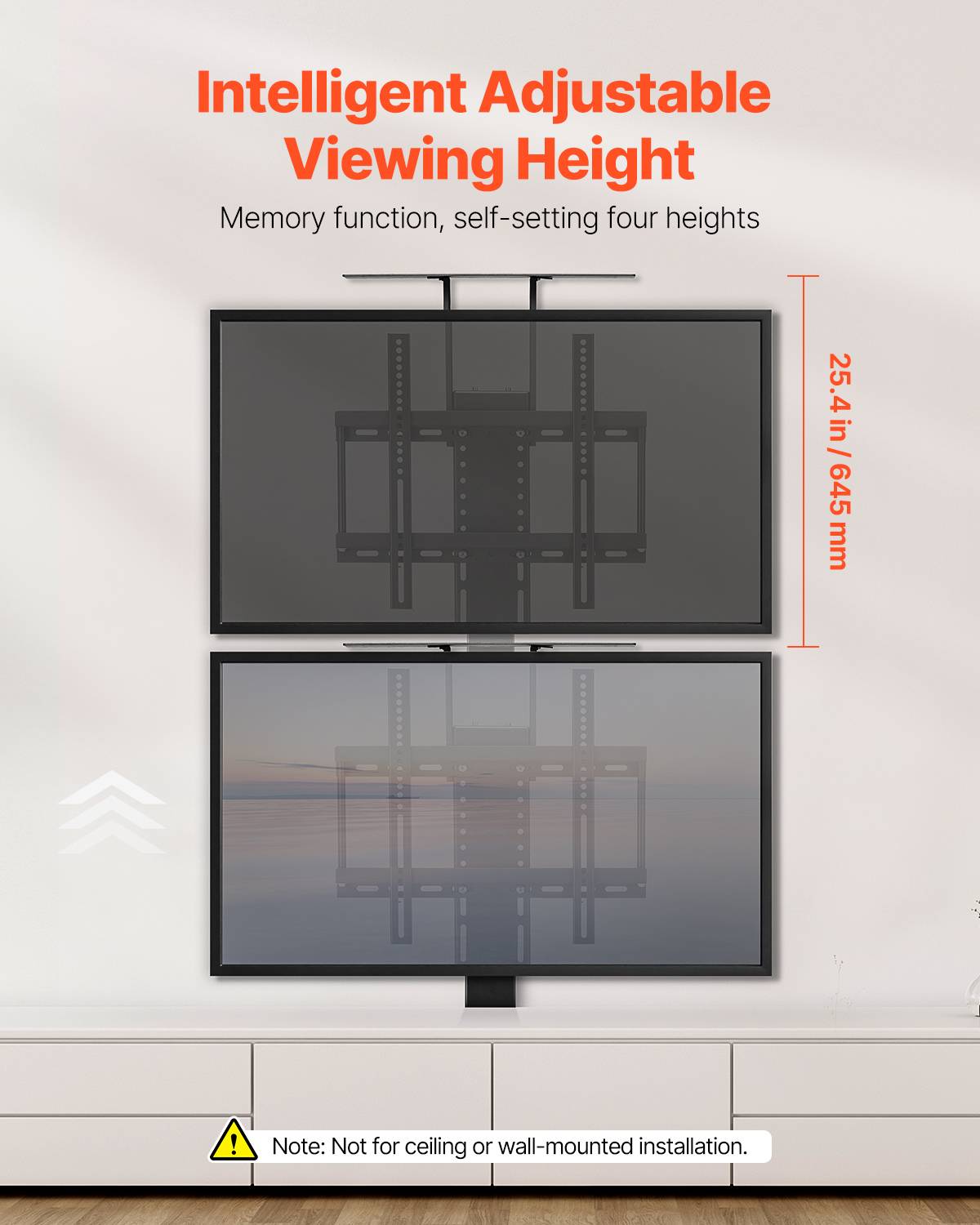 VEVOR Support TV motorisé réglable charge 60kg, VESA 400x400mm, pour écrans 32-55" (hors/pendant armoire). - Image 2