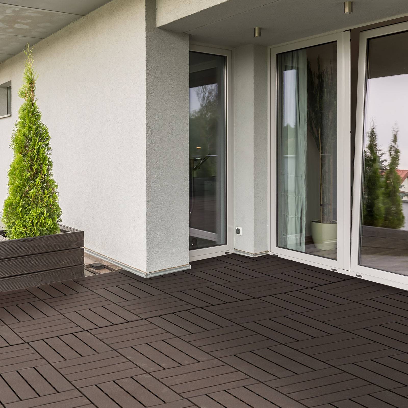 Outsunny - Dalles terrasse - lot de  9 - emboîtables, installation très simple - petits carreaux composite plastique imitation bois chocolat - Outsunny - Imagen 2