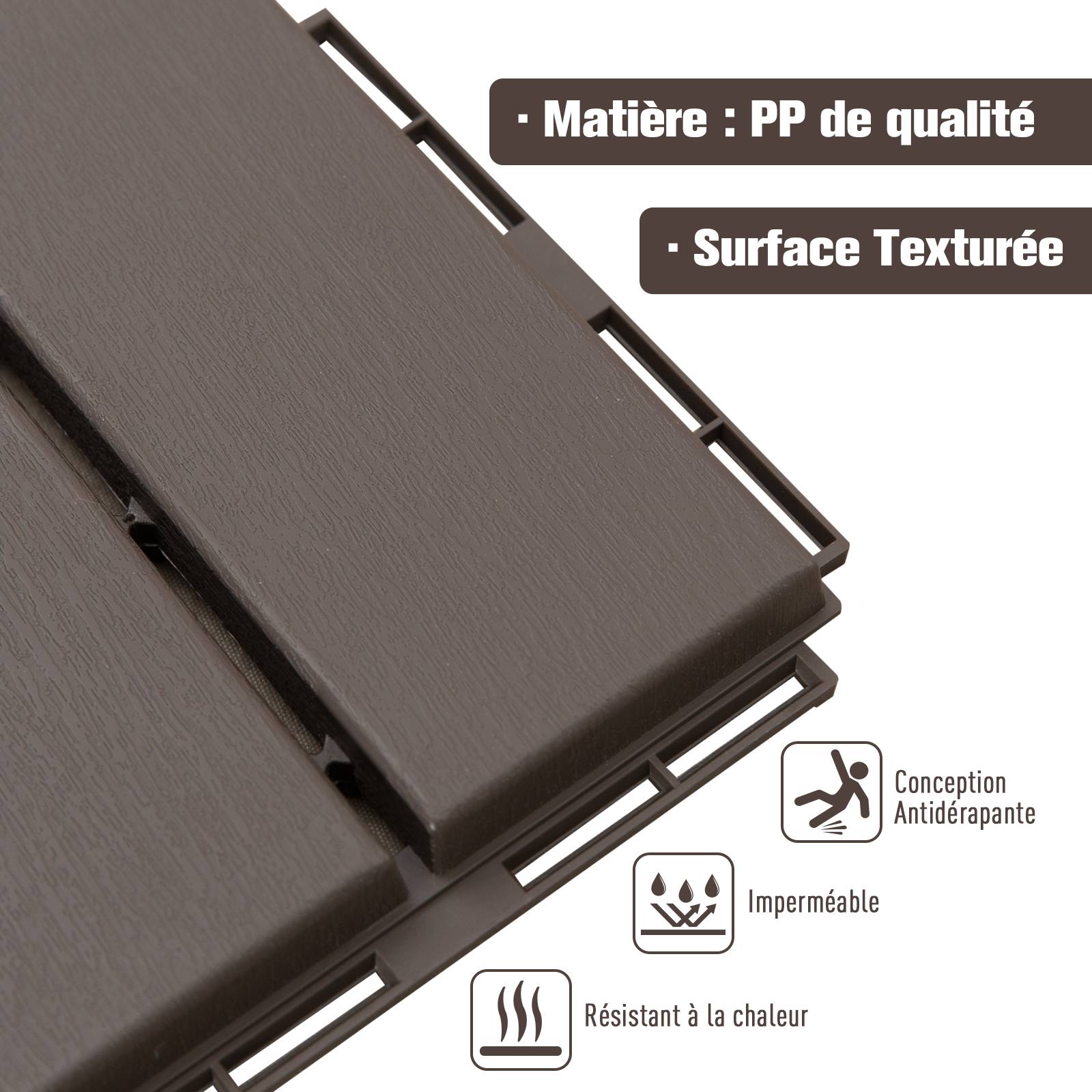 Outsunny - Dalles terrasse - lot de  9 - emboîtables, installation très simple - petits carreaux composite plastique imitation bois chocolat - Outsunny - Imagen 5