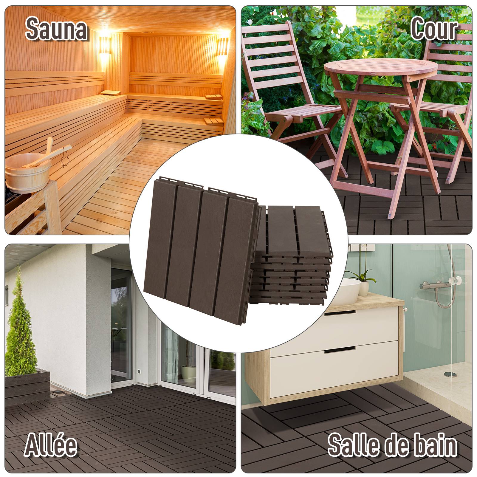 Outsunny - Dalles terrasse - lot de  9 - emboîtables, installation très simple - petits carreaux composite plastique imitation bois chocolat - Outsunny - Imagen 8