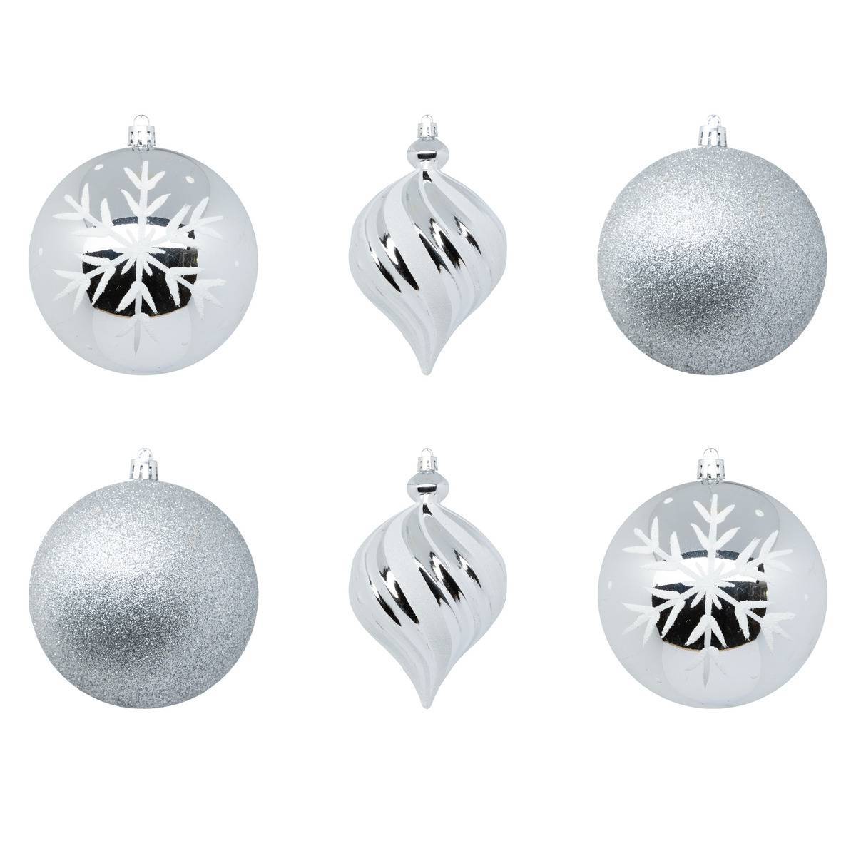 Fééric Lights & Christmas - Boule de Noël plastique 100mm x6 argent et blanc - Atmosphera Créateur d'intérieur - Imagen 1