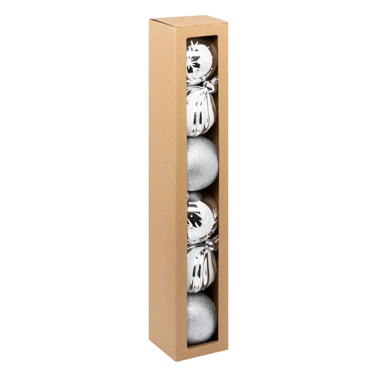 Fééric Lights & Christmas - Boule de Noël plastique 100mm x6 argent et blanc - Atmosphera Créateur d'intérieur - Imagen 2