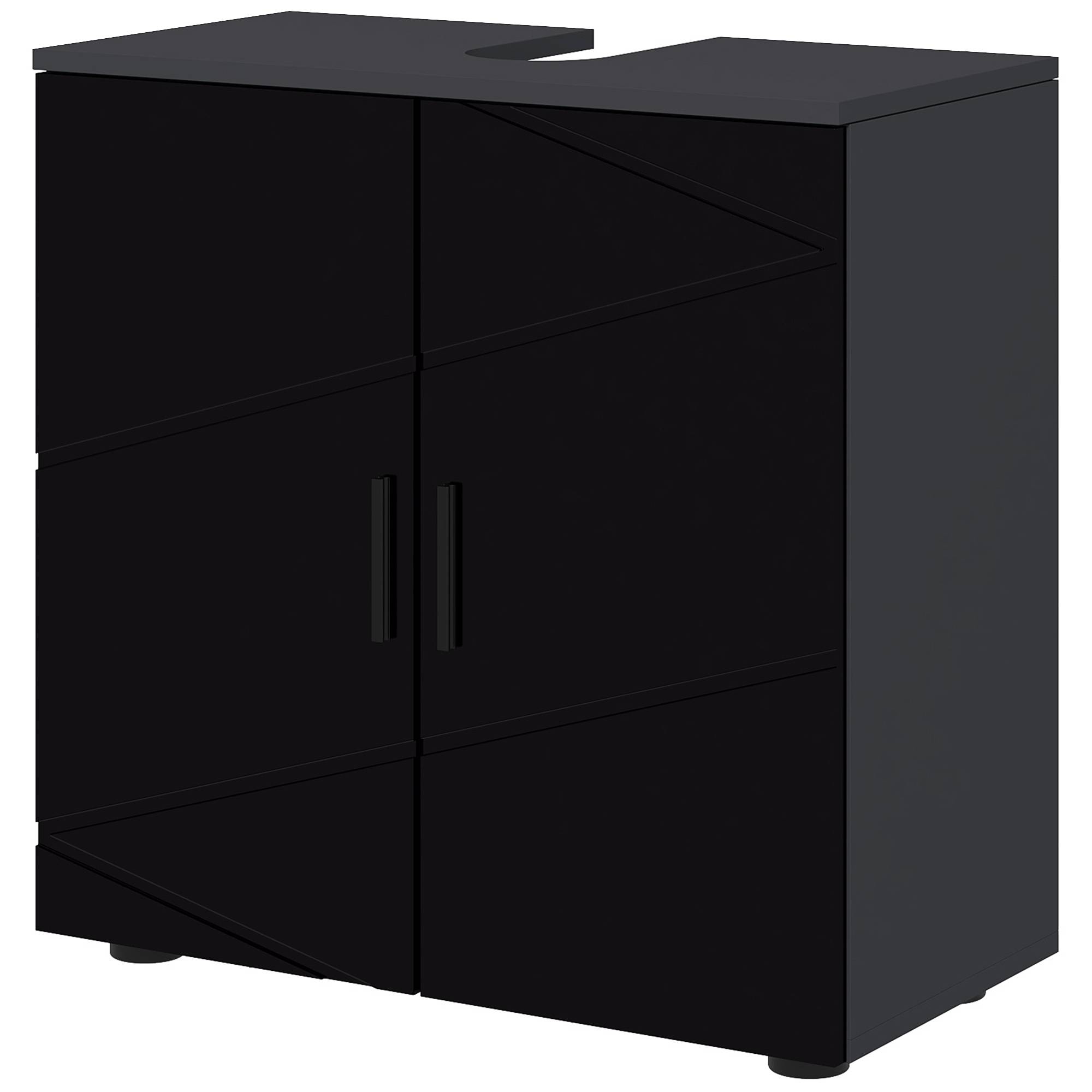 Sans Marque - Meuble vasque salle bain bois armoire 2 portes 60x30x60 cm noir - Image 2