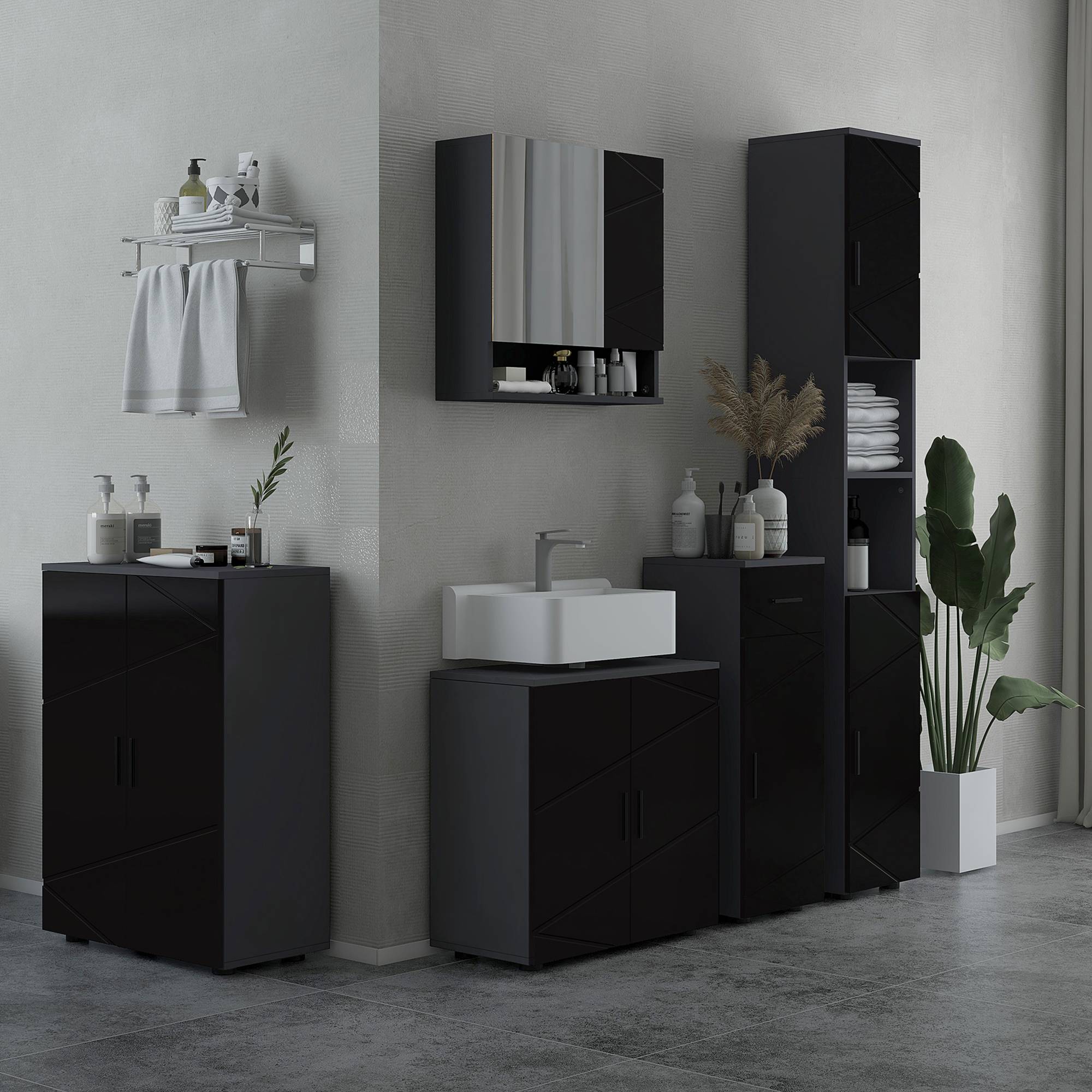 Sans Marque - Meuble vasque salle bain bois armoire 2 portes 60x30x60 cm noir - Image 3