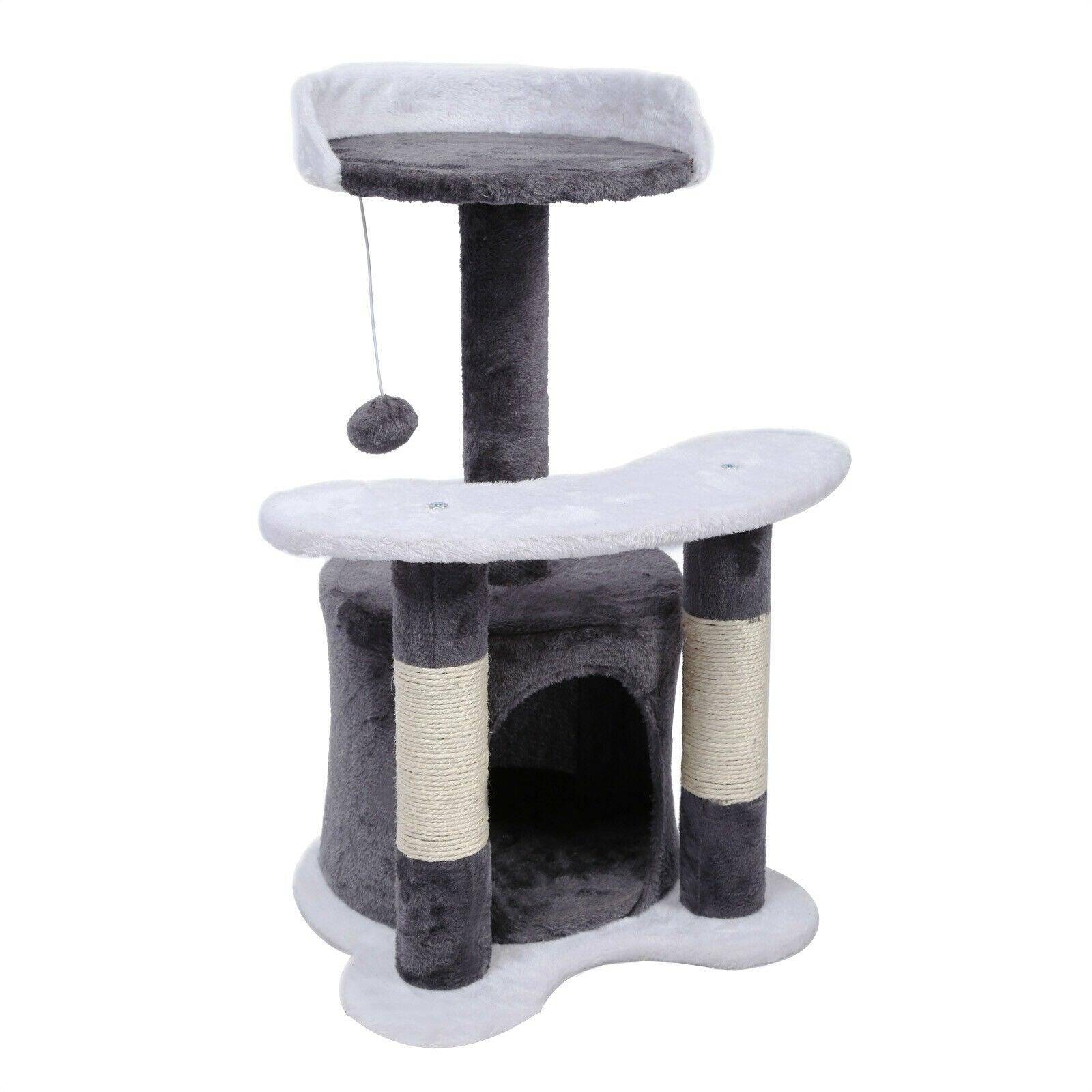Helloshop26 - Arbre à chat 65 cm sisal plateforme niche et balle de jeux griffoir gris et blanc - Imagen 1