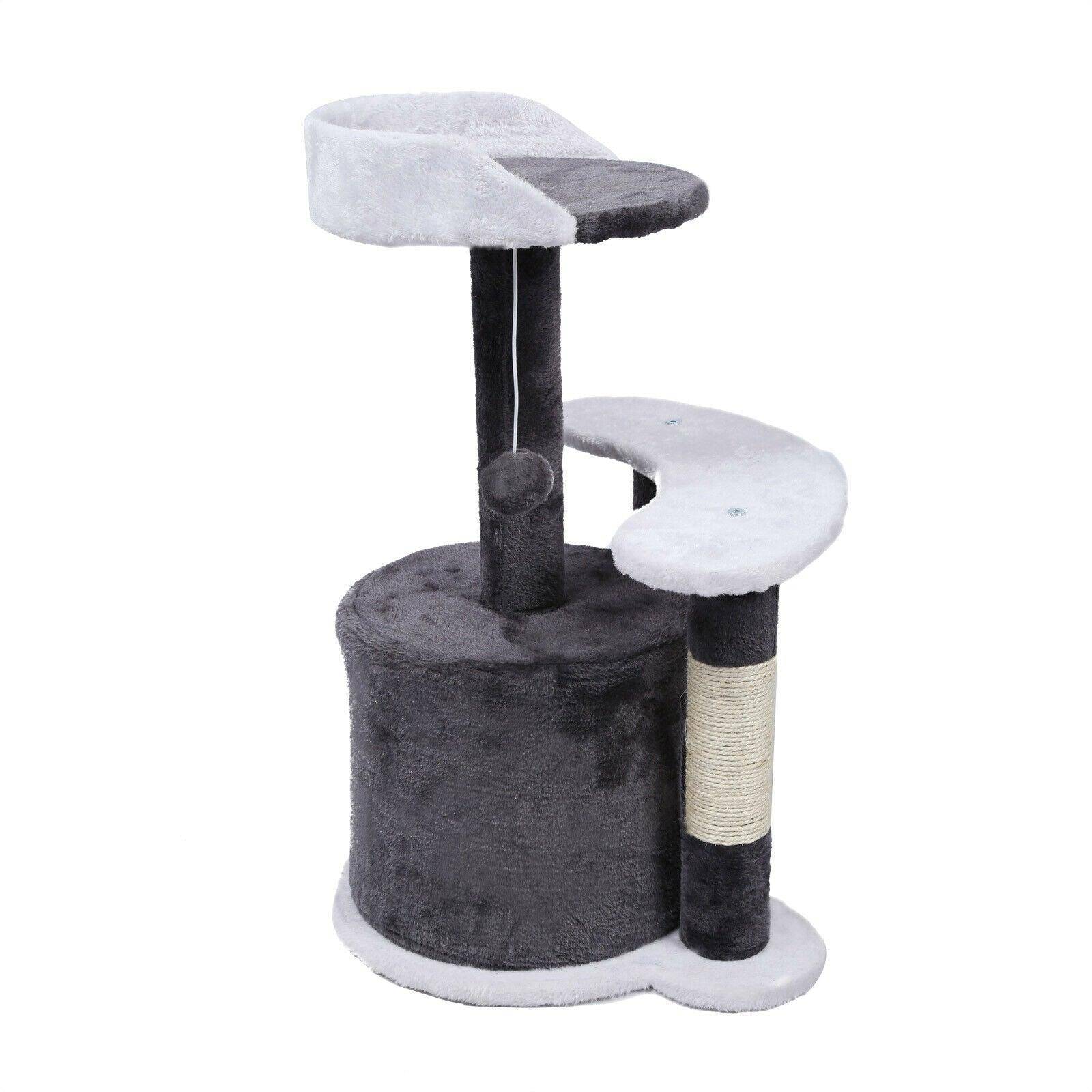Helloshop26 - Arbre à chat 65 cm sisal plateforme niche et balle de jeux griffoir gris et blanc - Imagen 4