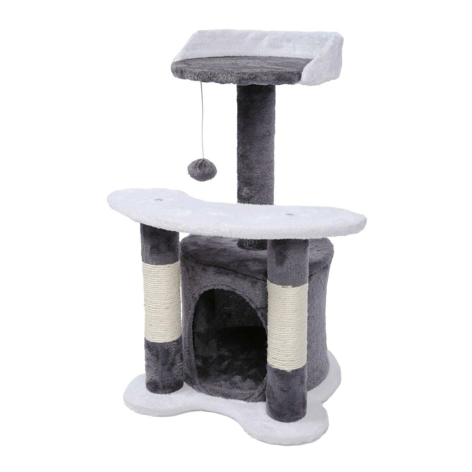 Helloshop26 - Arbre à chat 65 cm sisal plateforme niche et balle de jeux griffoir gris et blanc - Imagen 3