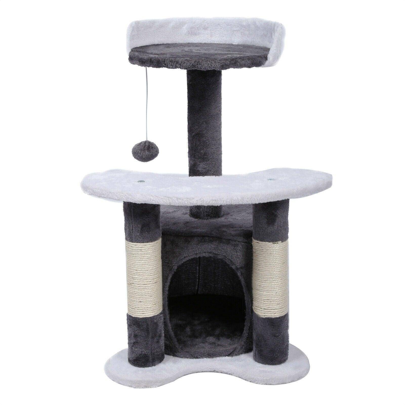 Helloshop26 - Arbre à chat 65 cm sisal plateforme niche et balle de jeux griffoir gris et blanc - Imagen 2