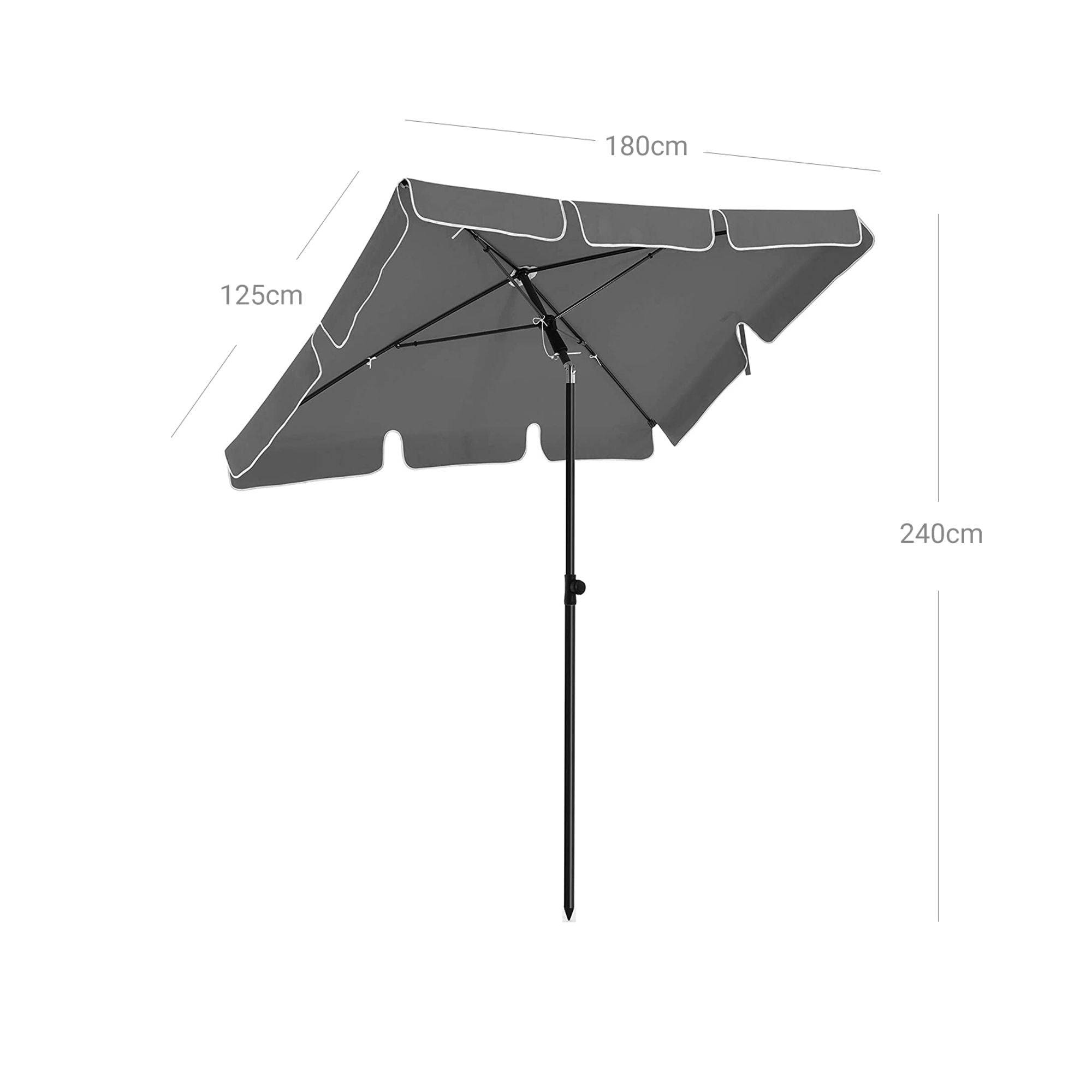 Helloshop26 - Parasol de balcon rectangulaire 1,8 x 1,25 m protection UPF 50+ ombrelle toile avec revêtement en pa sac de transport terrasse jardin sans socle gris - Imagen 4