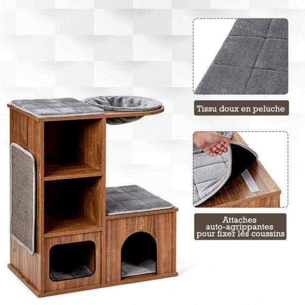 Helloshop26 - Arbre à chat avec 3 etagères en bois avec griffoirs et coussins niche centre d'activités charge 20 kg pour chat chaton - Imagen 3