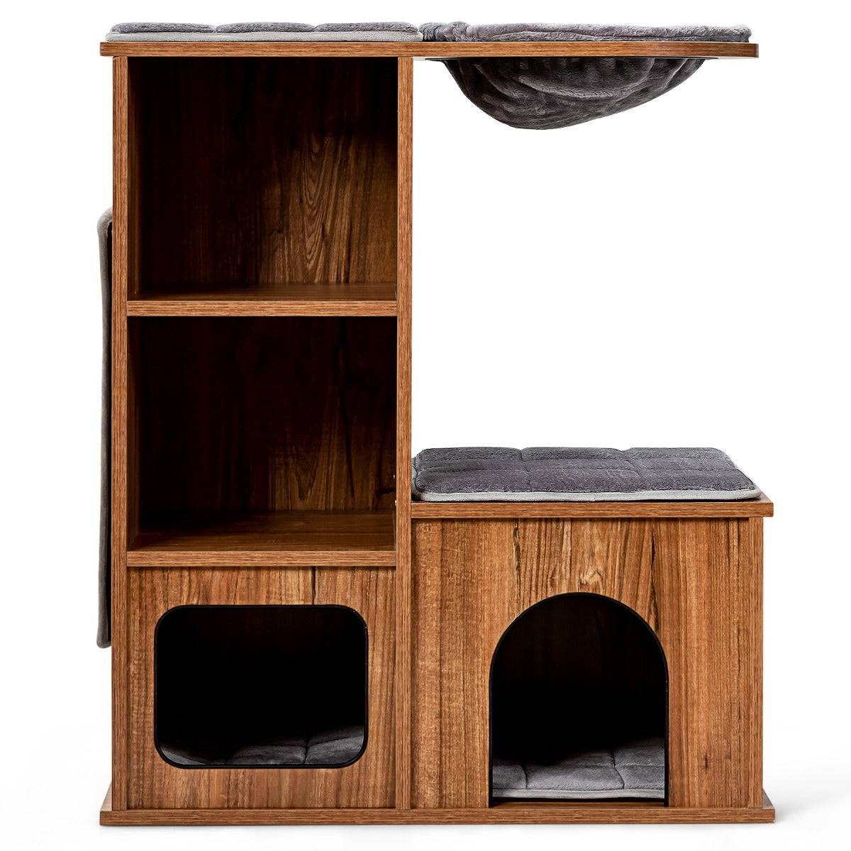 Helloshop26 - Arbre à chat avec 3 etagères en bois avec griffoirs et coussins niche centre d'activités charge 20 kg pour chat chaton - Imagen 1
