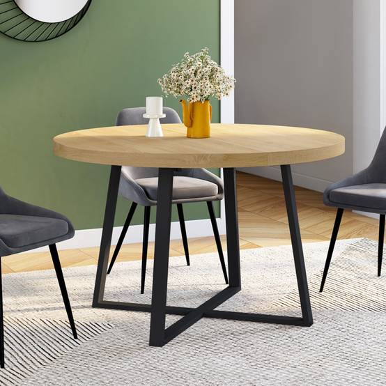 Table à manger extensible ronde SELMA 4-8 personnes bois et noir 110-150 cm - Image 4