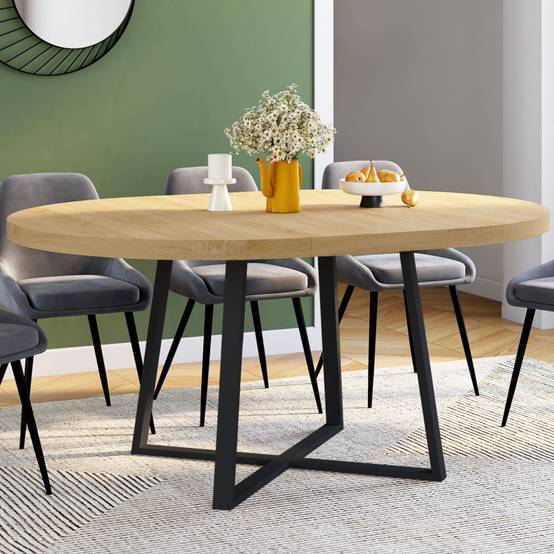 Table à manger extensible ronde SELMA 4-8 personnes bois et noir 110-150 cm - Image 1