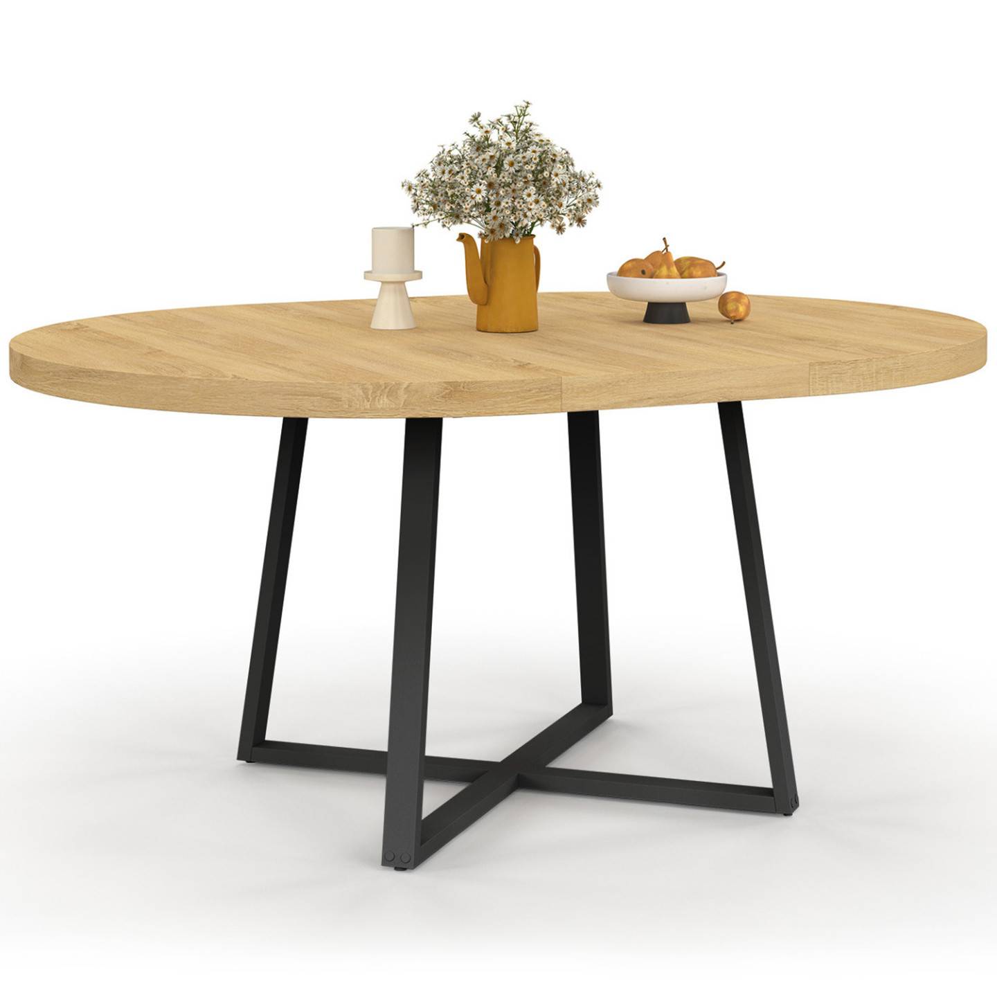 Table à manger extensible ronde SELMA 4-8 personnes bois et noir 110-150 cm - Image 2