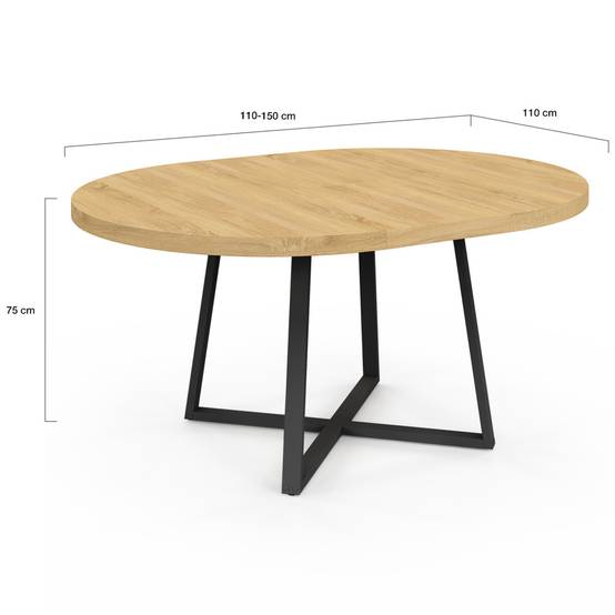 Table à manger extensible ronde SELMA 4-8 personnes bois et noir 110-150 cm - Image 5