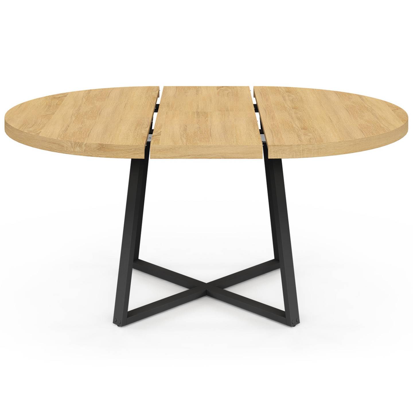 Table à manger extensible ronde SELMA 4-8 personnes bois et noir 110-150 cm - Image 3