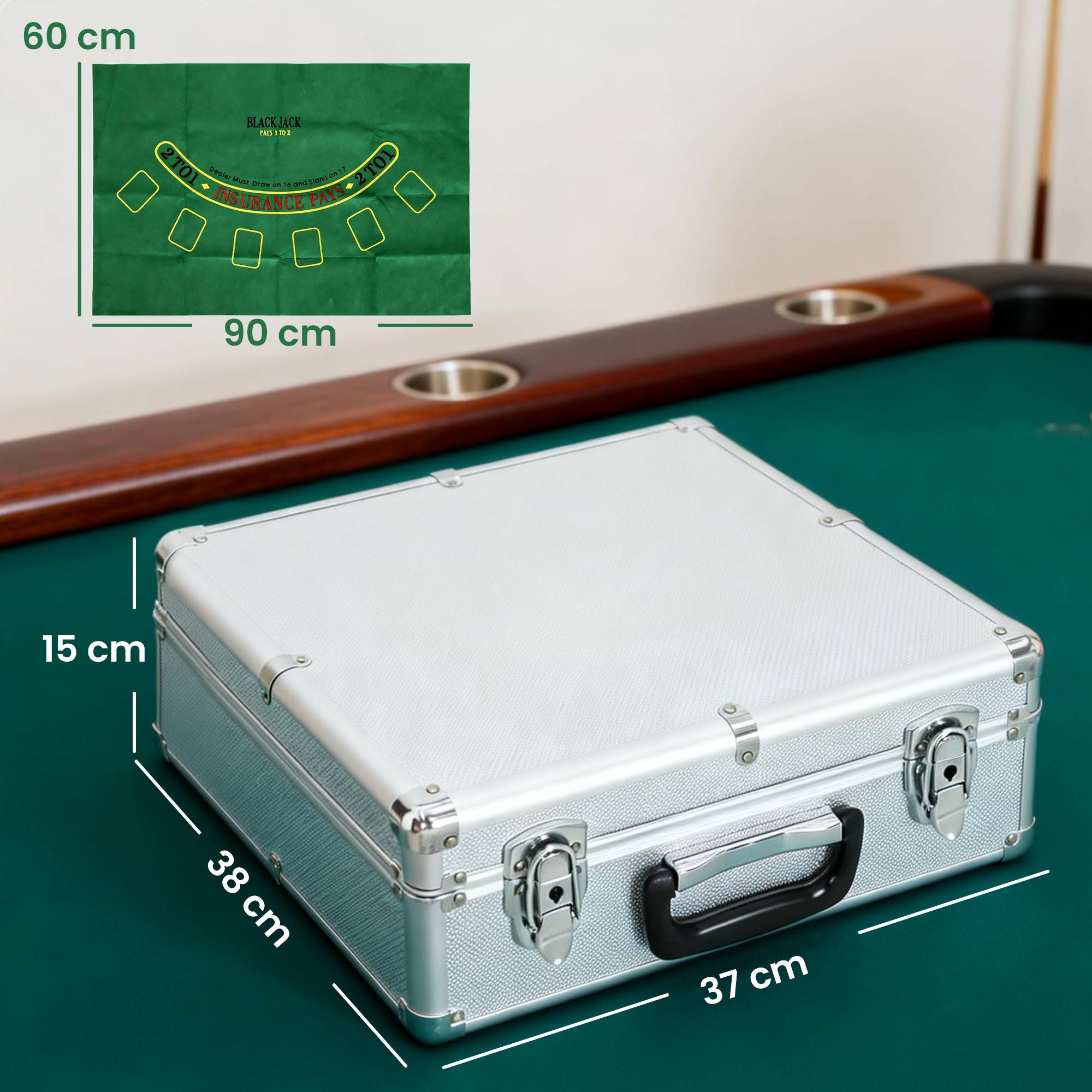 Mallette de poker coffret de poker complet 500 jetons, boîtier en ABS, cartes à jouer, dés, dealer, tapis, clés - Image 5