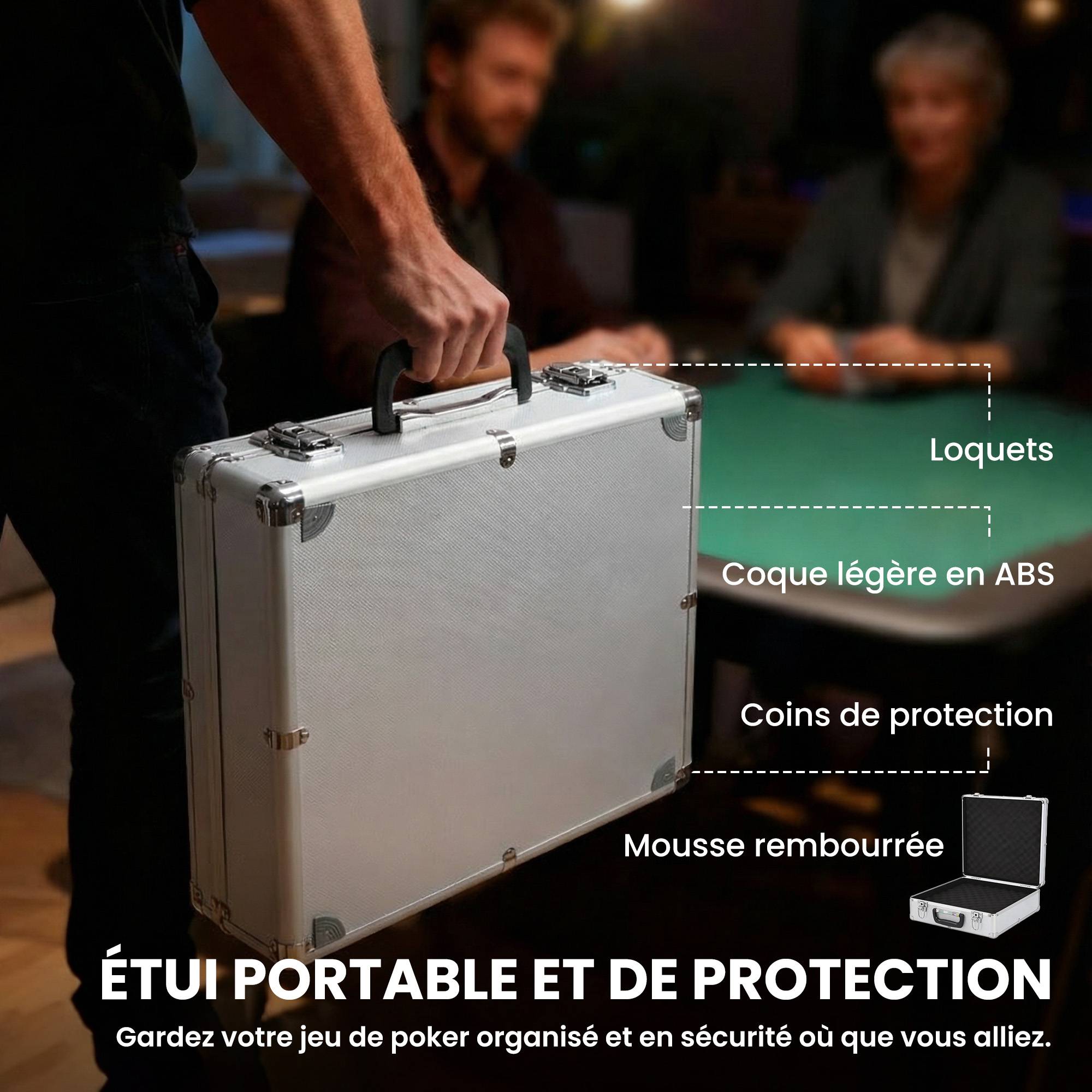 Mallette de poker coffret de poker complet 500 jetons, boîtier en ABS, cartes à jouer, dés, dealer, tapis, clés - Image 9