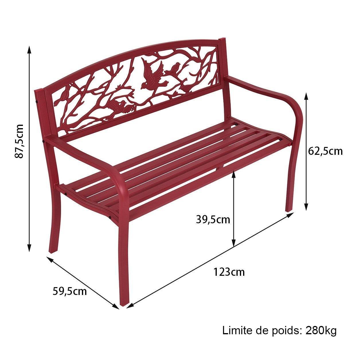 Helloshop26 - Banc de jardin en fer résistant style contemporain 2-3 places rouge - Imagen 4