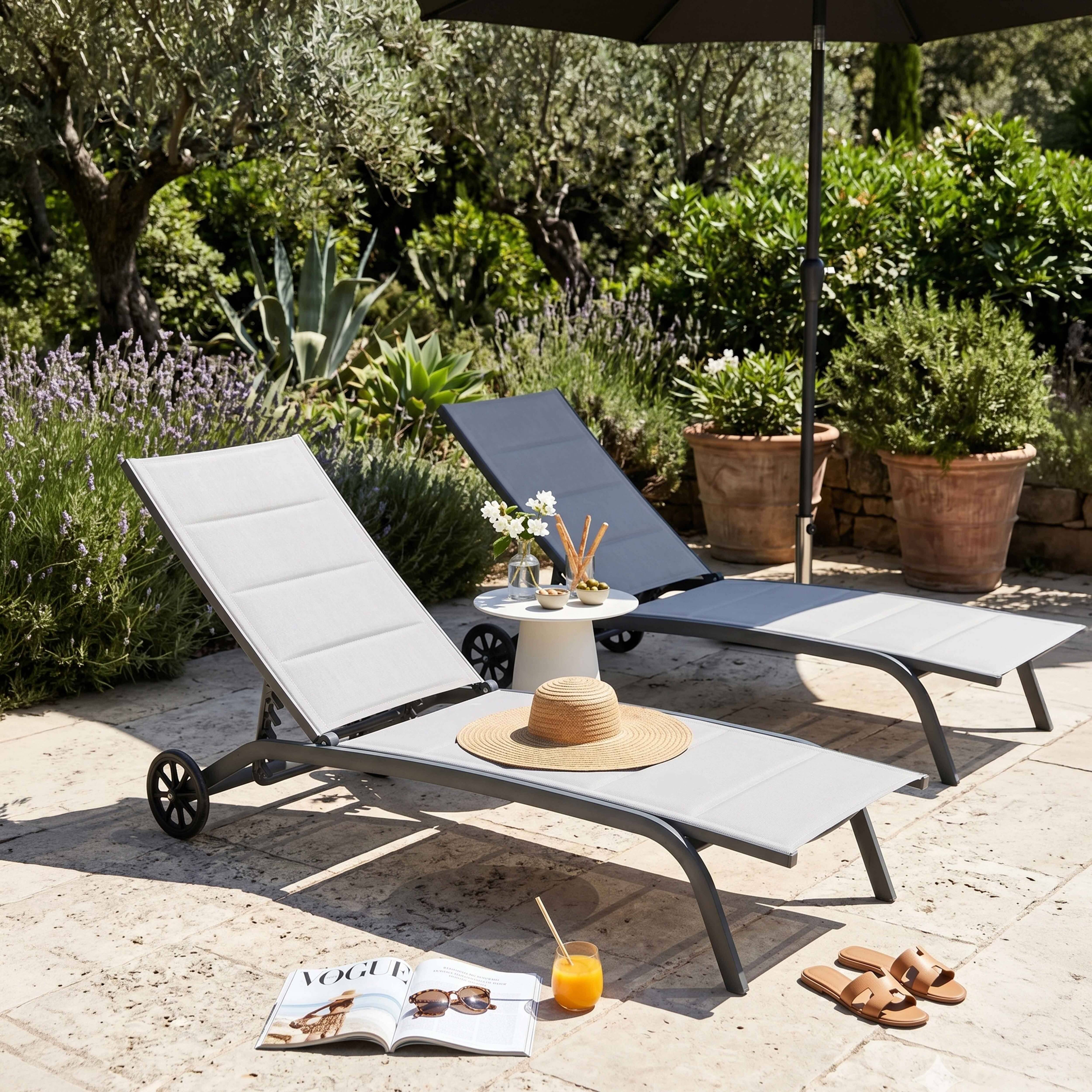 Oviala - Lot de 2 bains de soleil en aluminium gris Santa Monica - Oviala - Imagen 2
