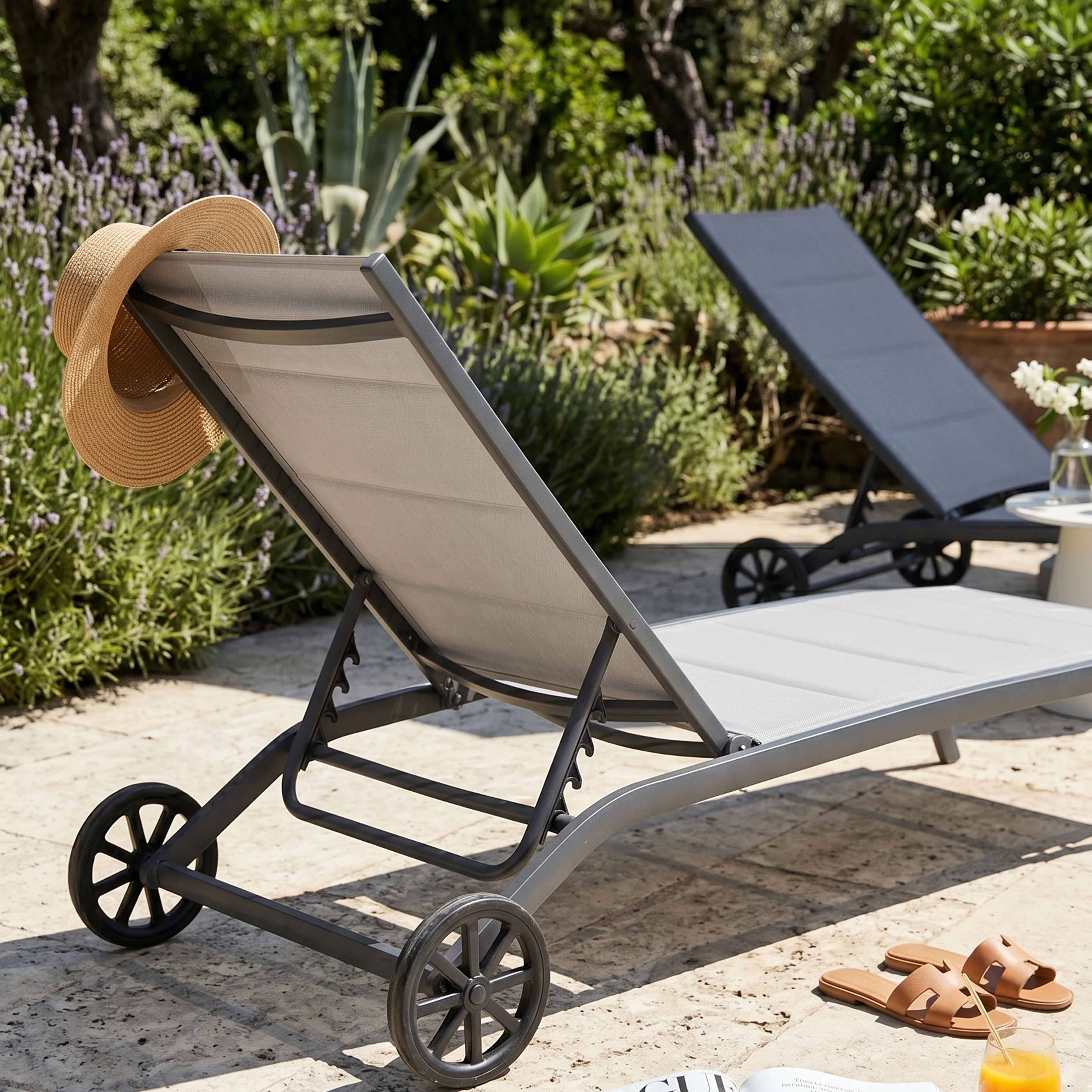 Oviala - Lot de 2 bains de soleil en aluminium gris Santa Monica - Oviala - Imagen 4