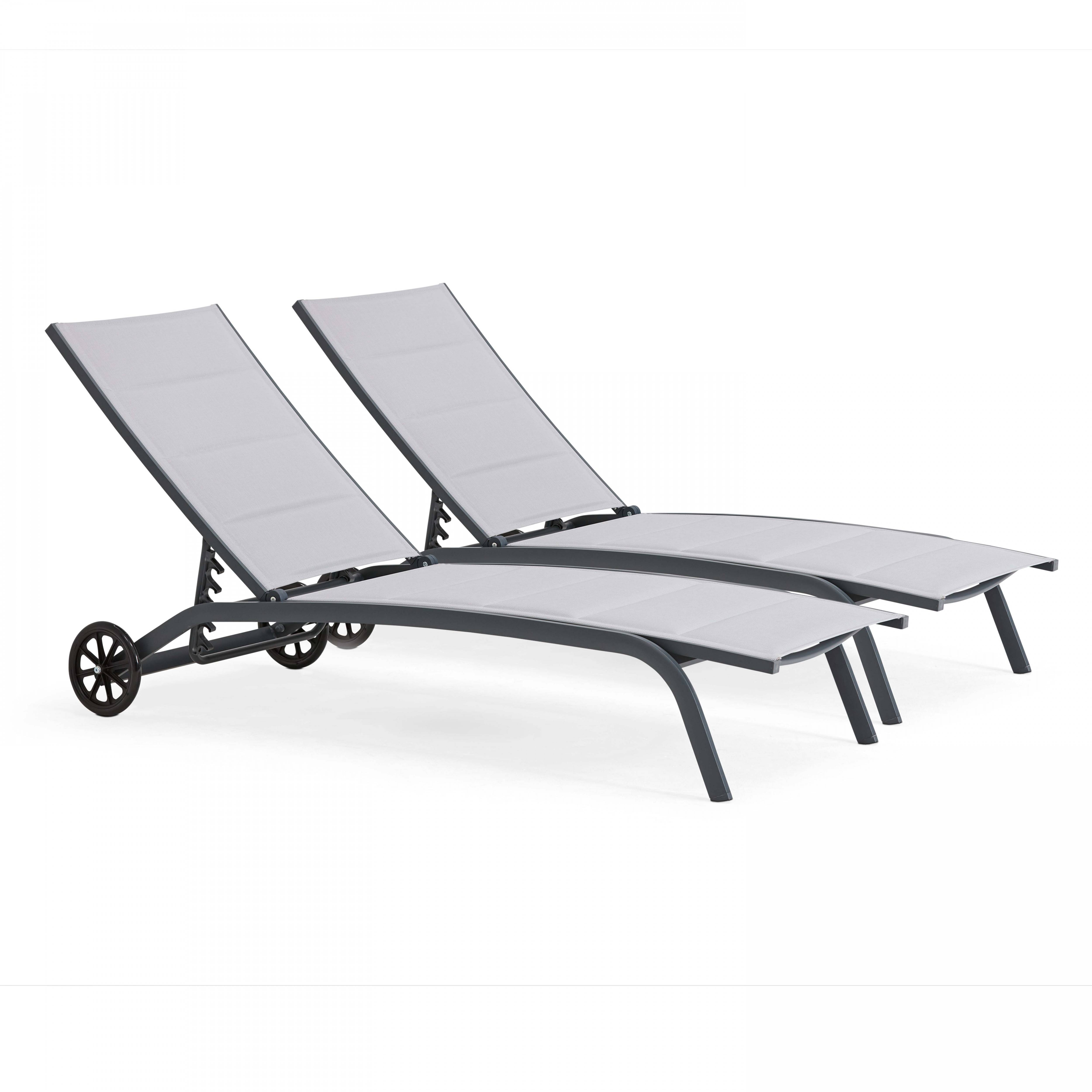 Oviala - Lot de 2 bains de soleil en aluminium gris Santa Monica - Oviala - Imagen 1