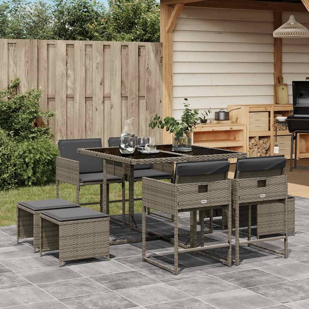 Salon de jardin 8 personnes résine tressée encastrable plateau en verre Gris – ComfortXL Outdoor Living - Image 1