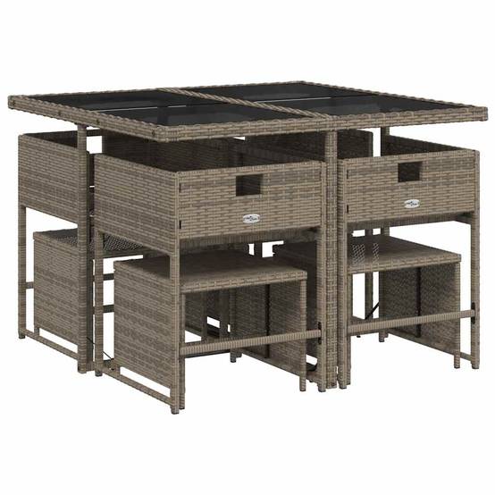 Salon de jardin 8 personnes résine tressée encastrable plateau en verre Gris – ComfortXL Outdoor Living - Image 3