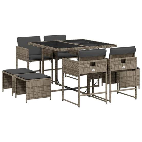 Salon de jardin 8 personnes résine tressée encastrable plateau en verre Gris – ComfortXL Outdoor Living - Image 2