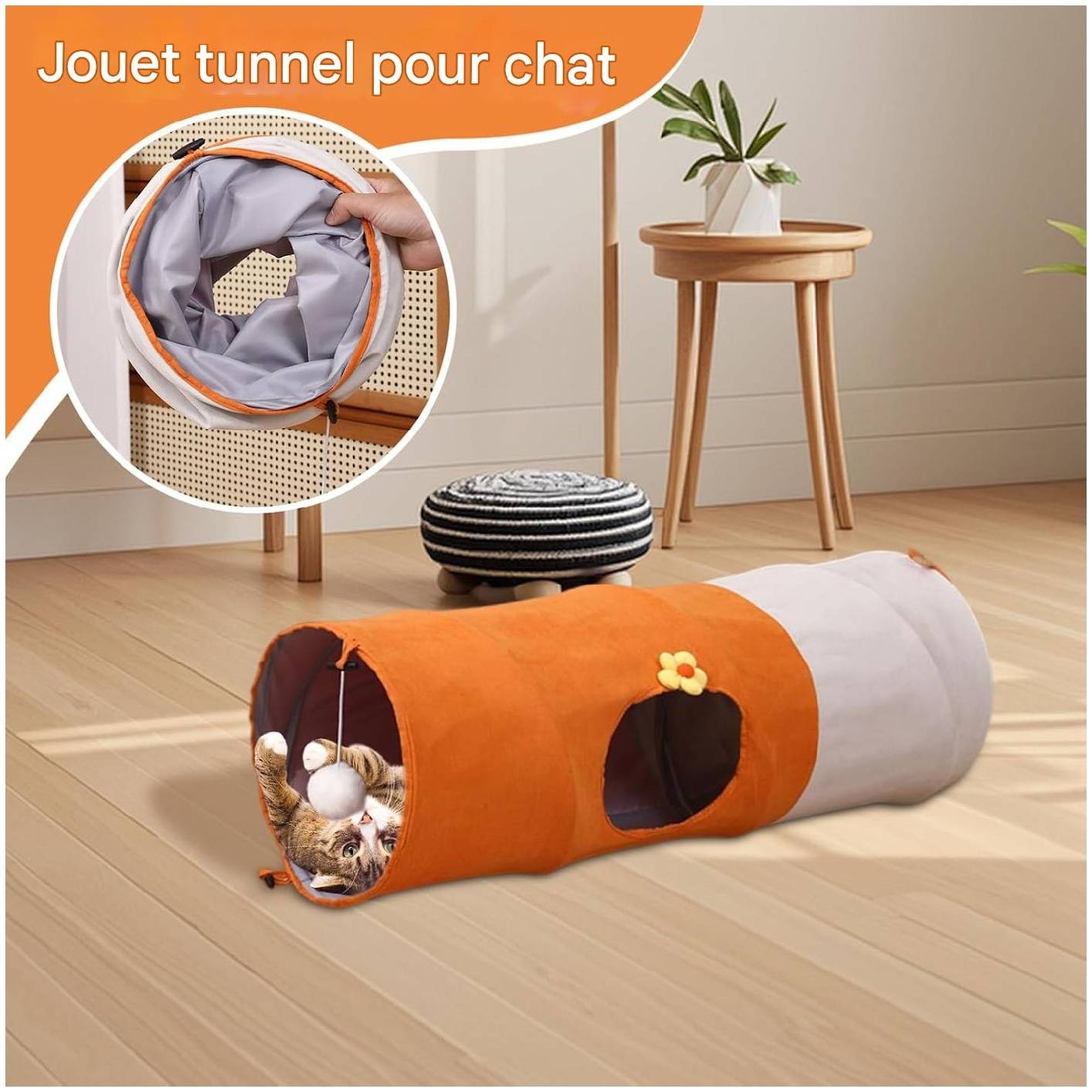 Tunnel amusant pour chat 80 cm pliable et démontable facile - Lytech - Image 2