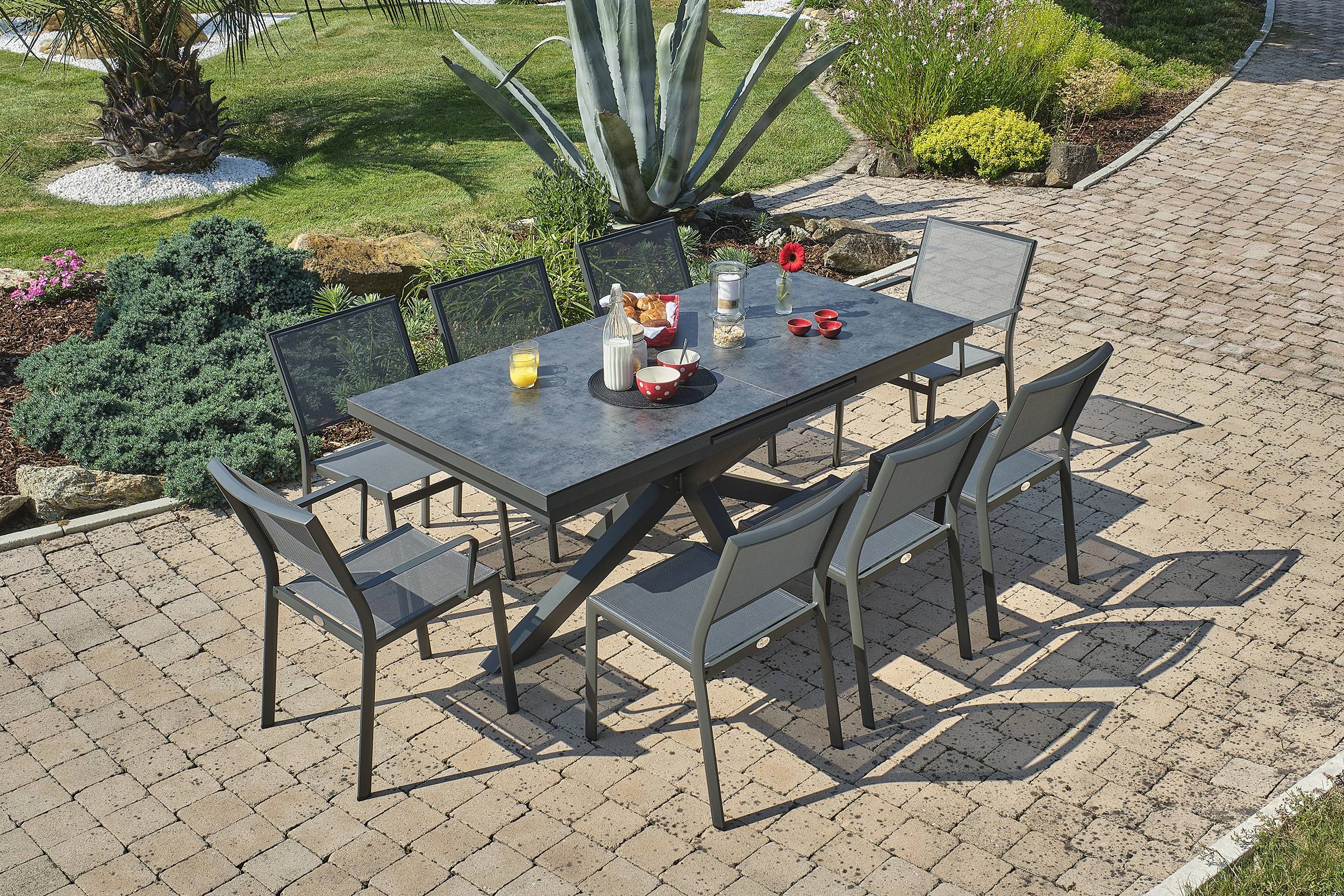 Dcb Garden - Ensemble repas CAICOS 8 places en aluminium plateau HPL - DCB GARDEN - Imagen 1