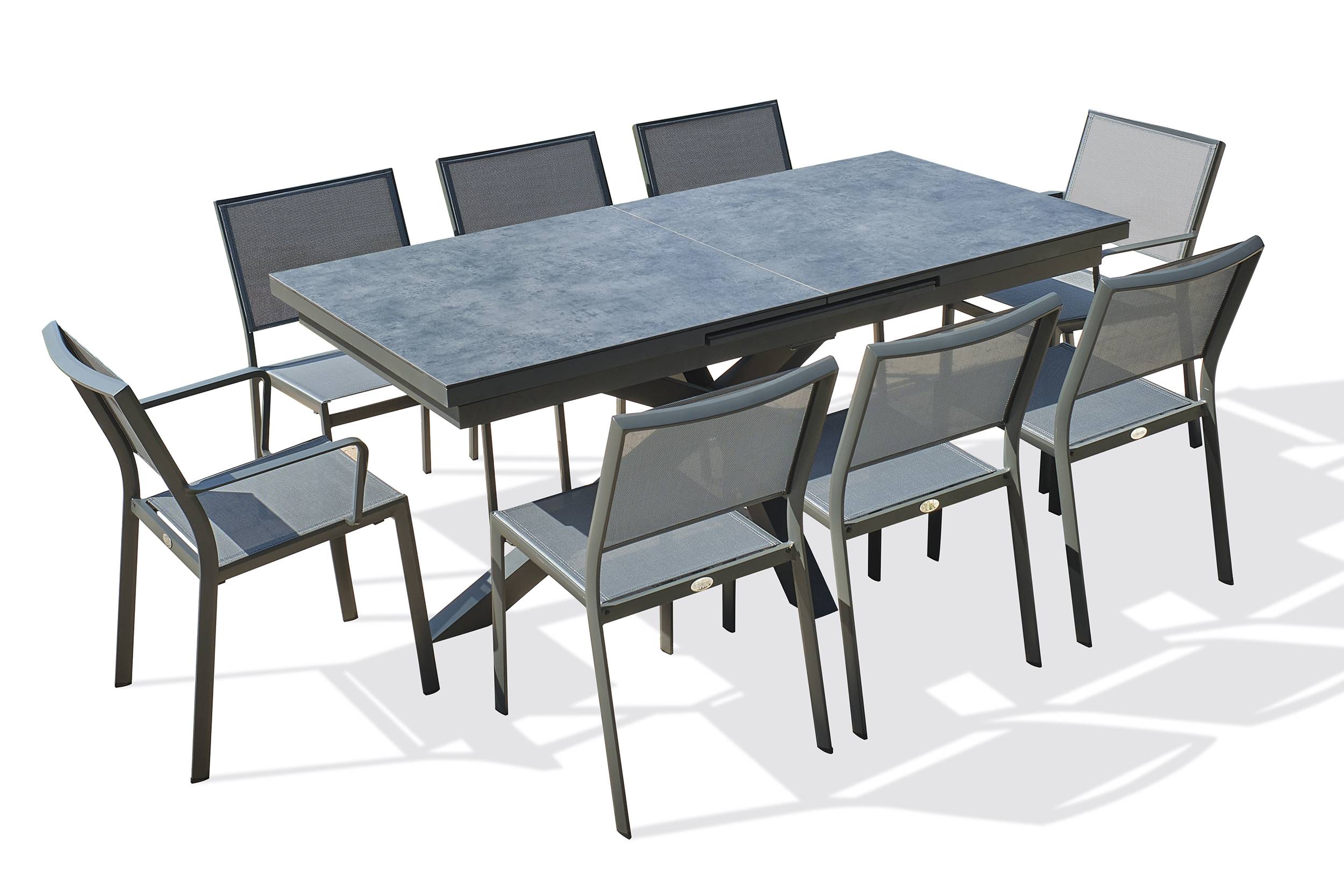 Dcb Garden - Ensemble repas CAICOS 8 places en aluminium plateau HPL - DCB GARDEN - Imagen 5