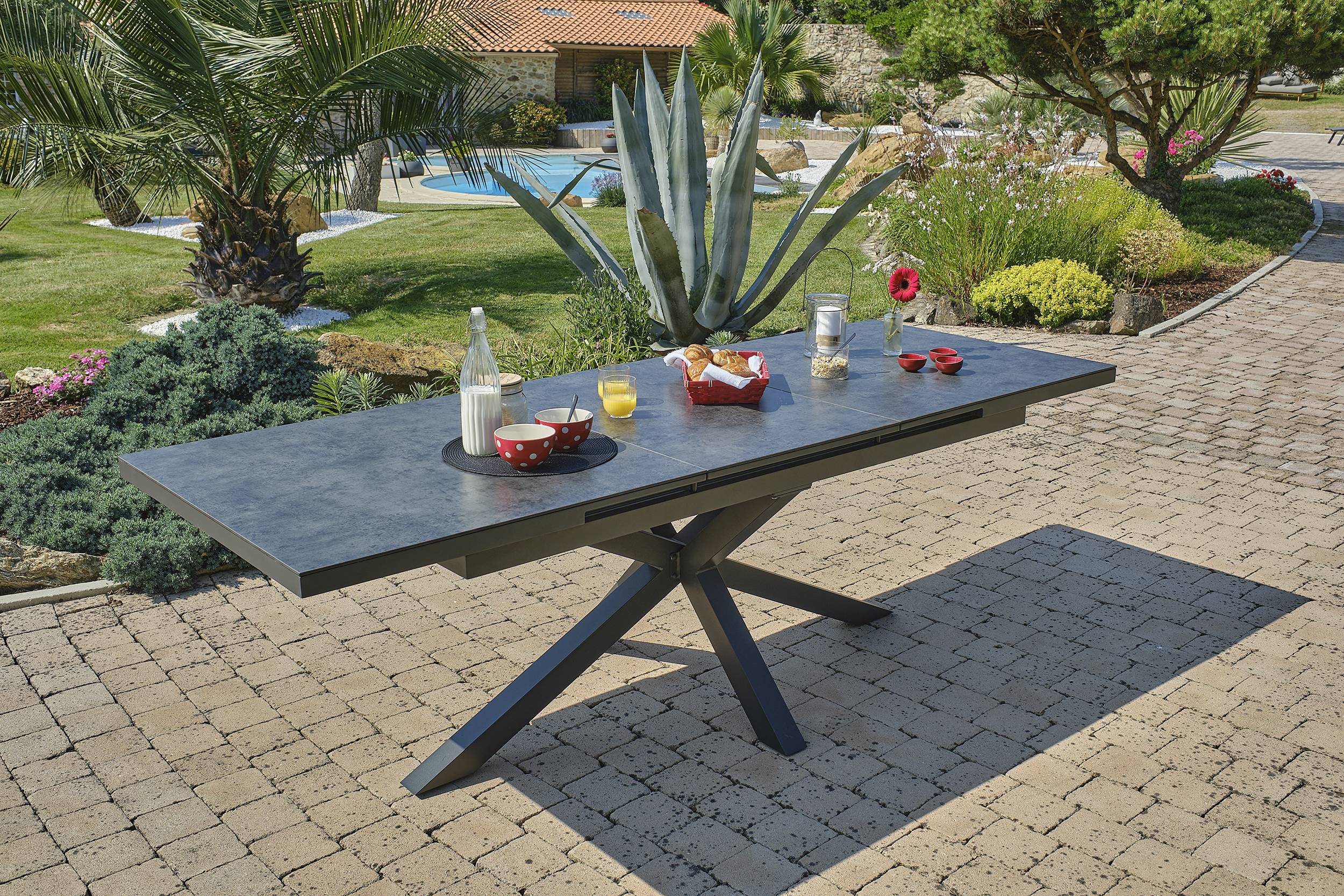 Dcb Garden - Ensemble repas CAICOS 8 places en aluminium plateau HPL - DCB GARDEN - Imagen 2