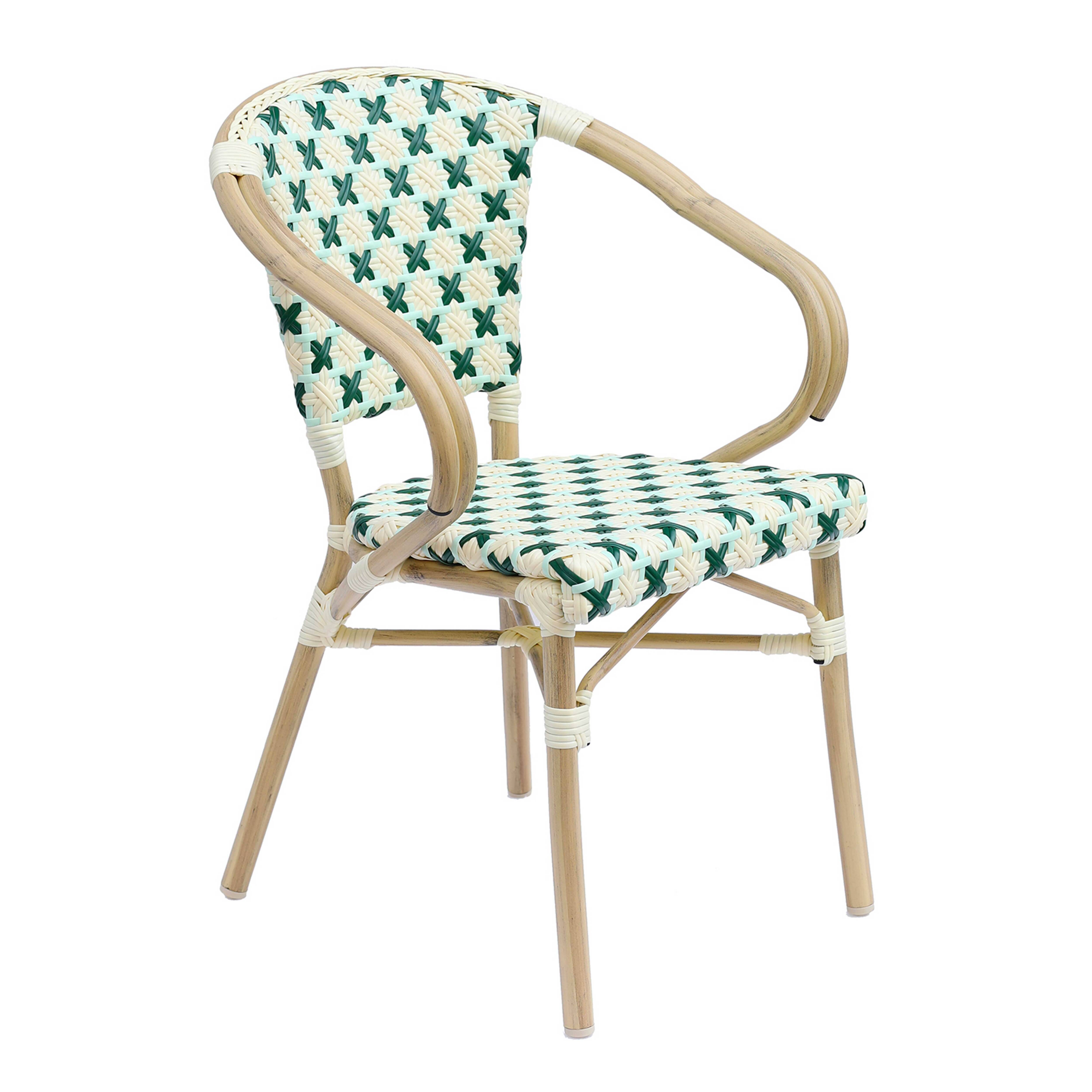 Oviala - Fauteuil de terrasse bistrot parisien en aluminium et rotin vert foncé Madeleine - Oviala - Imagen 1