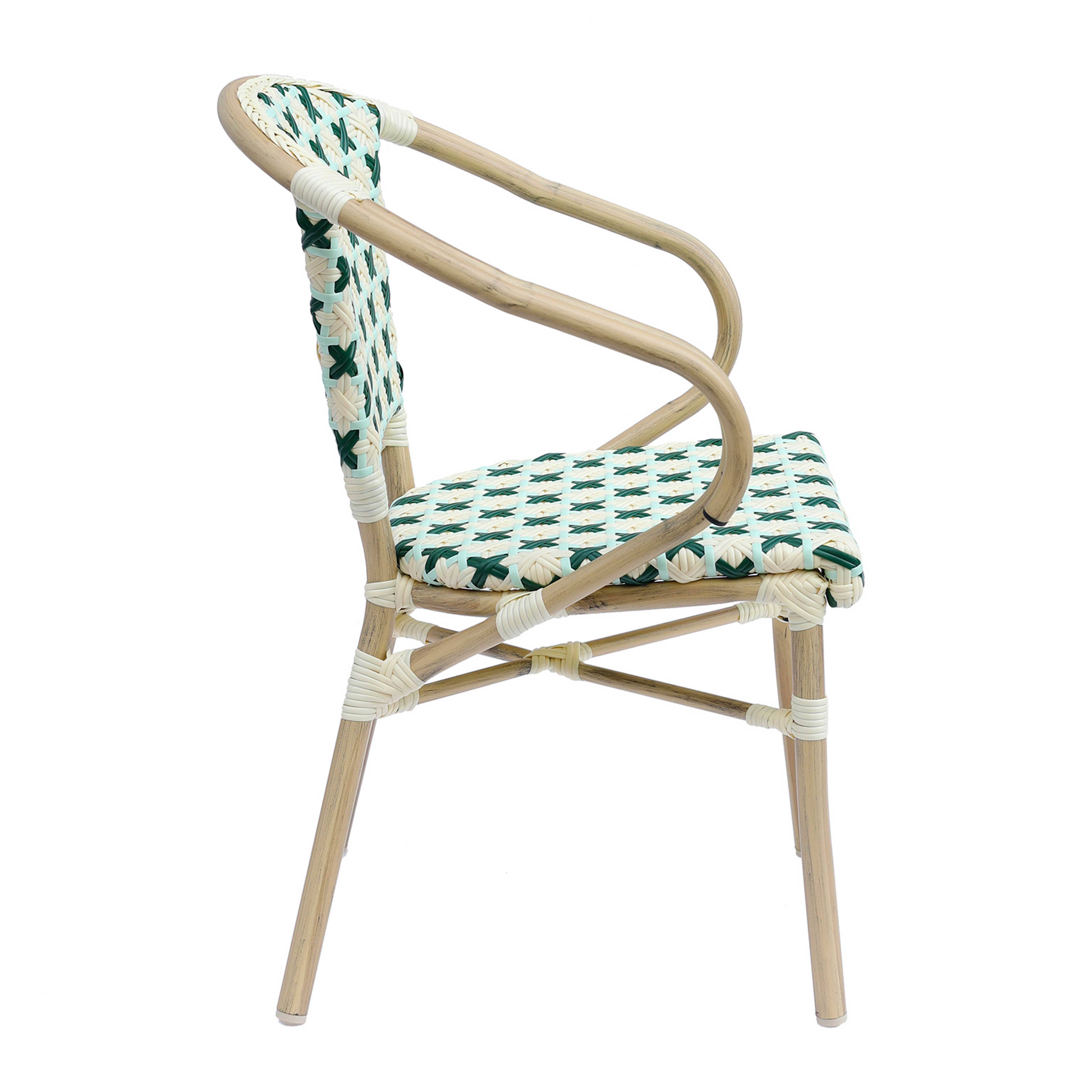 Oviala - Fauteuil de terrasse bistrot parisien en aluminium et rotin vert foncé Madeleine - Oviala - Imagen 3