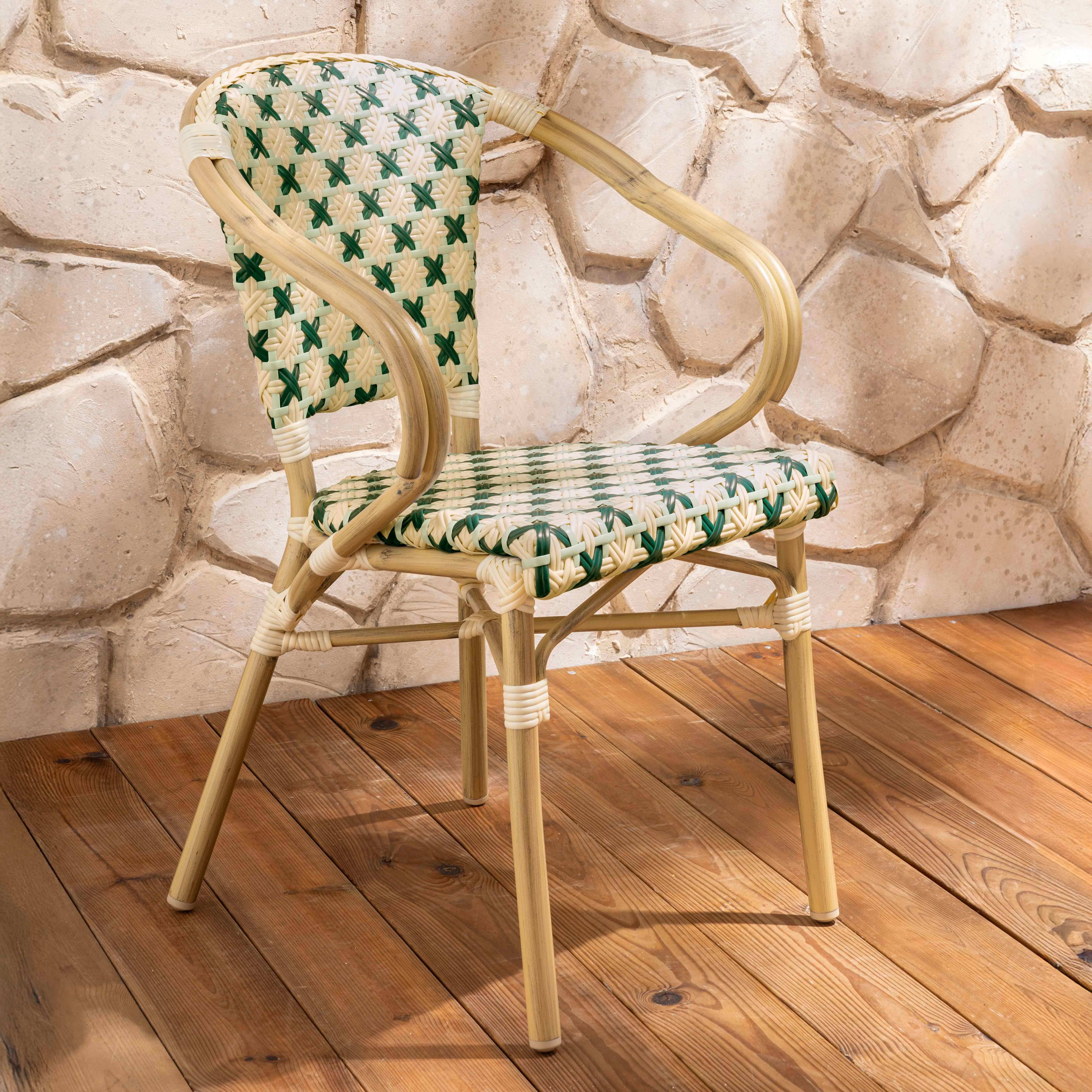 Oviala - Fauteuil de terrasse bistrot parisien en aluminium et rotin vert foncé Madeleine - Oviala - Imagen 2