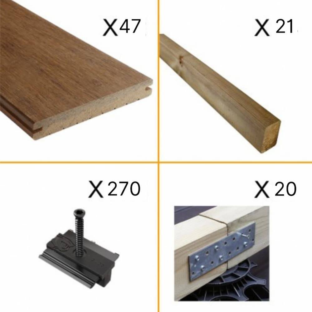 Kit Terrasse Bambou 15m² - SAMBA - 47 lames de Terrasse (224 x 13.9 x 1.8 cm) - Fixation Clips Cobra Hybrid 7-22 - Garantie 25 ans - Imagen 2