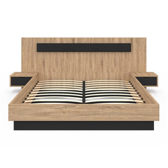 Lit double SANTA avec tête de lit + tables de chevet intégrées et sommier 160 x 200 cm bois et noir - Image 3