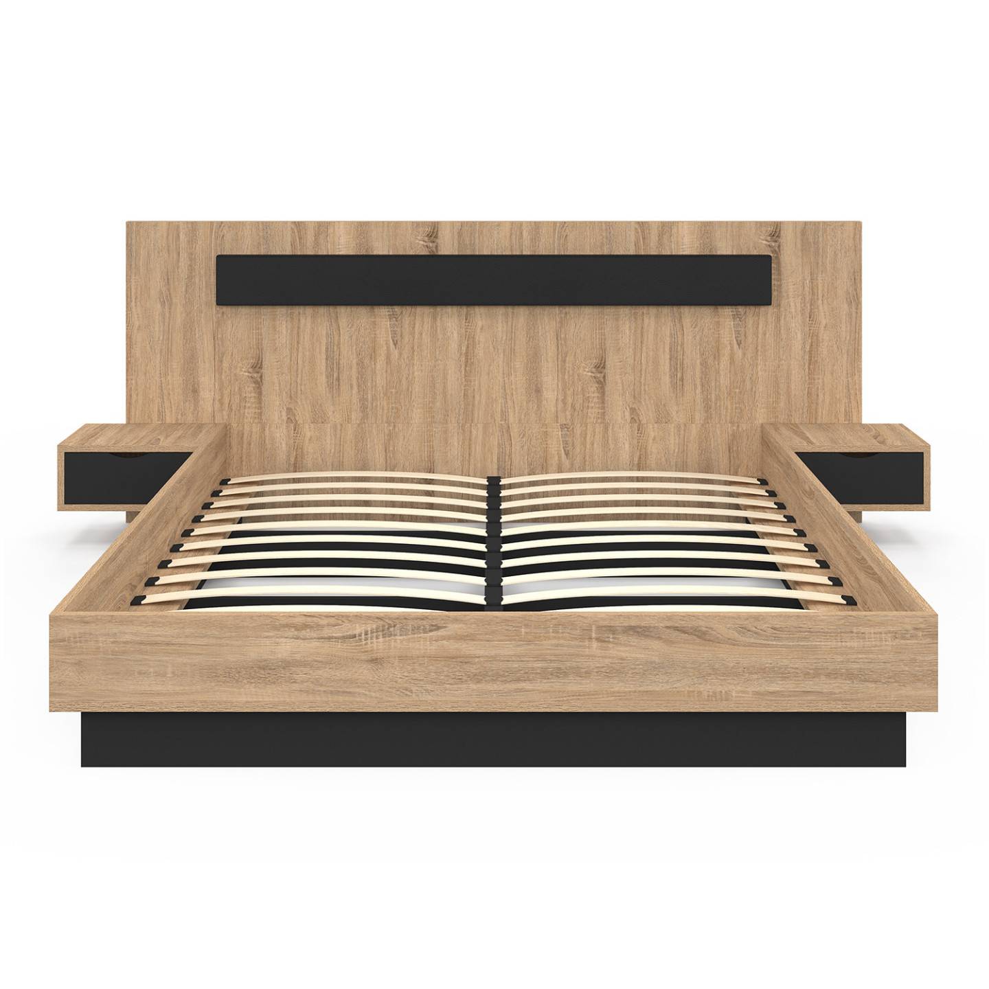 Lit double SANTA avec tête de lit + tables de chevet intégrées et sommier 160 x 200 cm bois et noir - Image 3