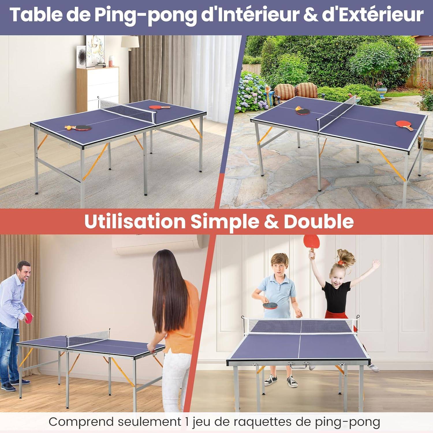 Table De Ping-pong Pliable Extérieur/intérieur - Dimensions 152x76 Cm, Pliante Et Transportable Facilement