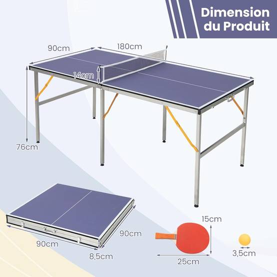 Table De Ping-Pong Pliable Mini 152x76x76 Cm Avec Raquettes, Balles Et Filet - Intérieur Extérieur