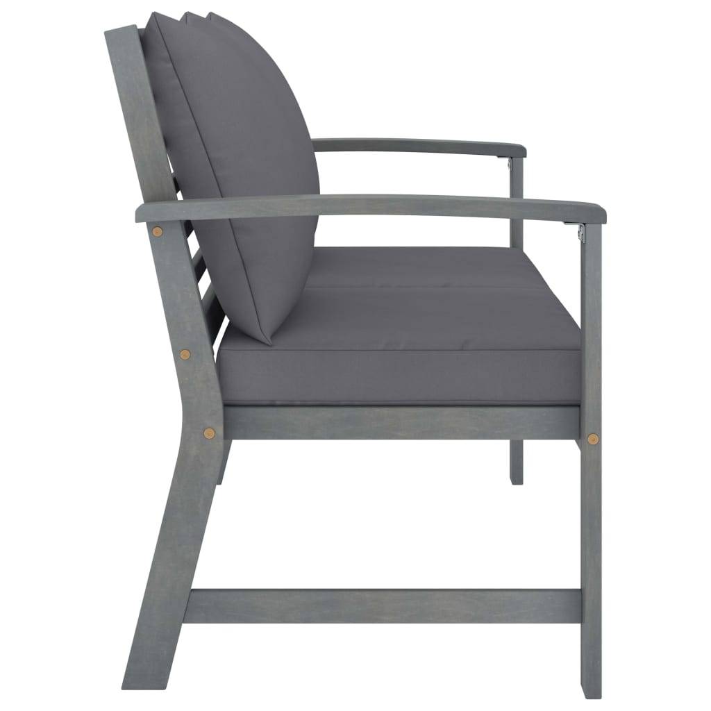 Helloshop26 - Banc de jardin meuble de patio d'extérieur terrasse 120 x 60,5 x 81 cm et coussin gris foncé bois solide d'acacia - Imagen 3