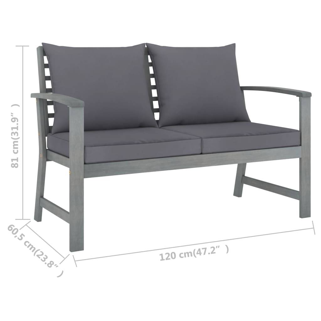 Helloshop26 - Banc de jardin meuble de patio d'extérieur terrasse 120 x 60,5 x 81 cm et coussin gris foncé bois solide d'acacia - Imagen 6