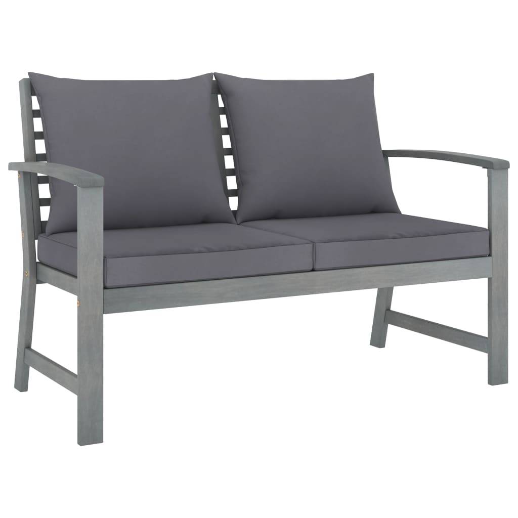 Helloshop26 - Banc de jardin meuble de patio d'extérieur terrasse 120 x 60,5 x 81 cm et coussin gris foncé bois solide d'acacia - Imagen 1