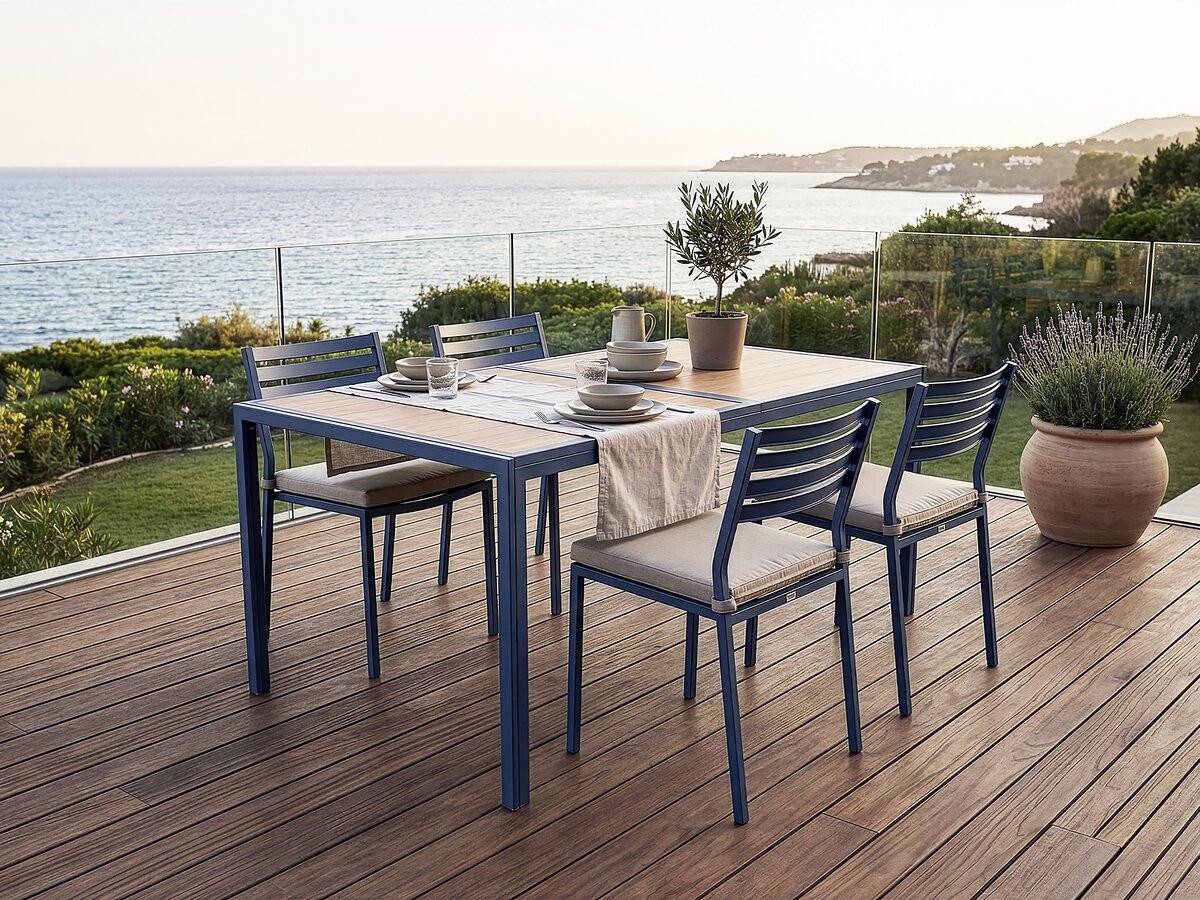Table De Jardin Métal Imitation Bois "tossa" - 160 X 90 X 75 Cm - Marron -habitat Et Jardin - Image 2