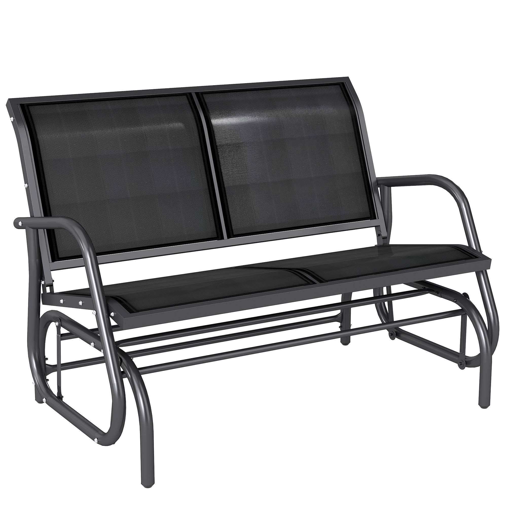 Banc à Bascule de Jardin 2 Places Design Contemporain Grand Confort accoudoirs Assise et Dossier Ergonomique métal textilène Noir - Image 1