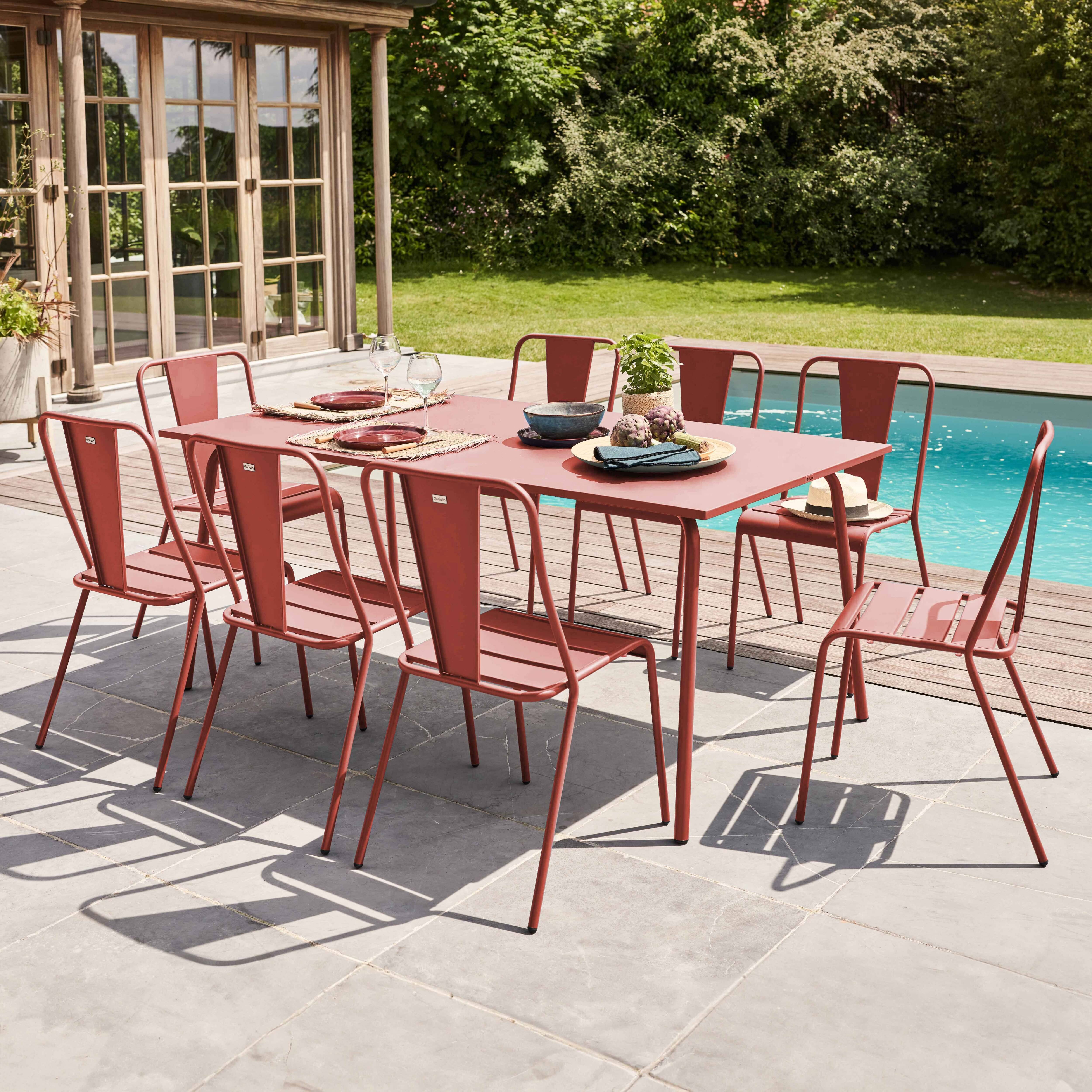 Oviala - Ensemble table de jardin et 8 chaises bistrot en acier argile Palavas - Oviala - Imagen 2